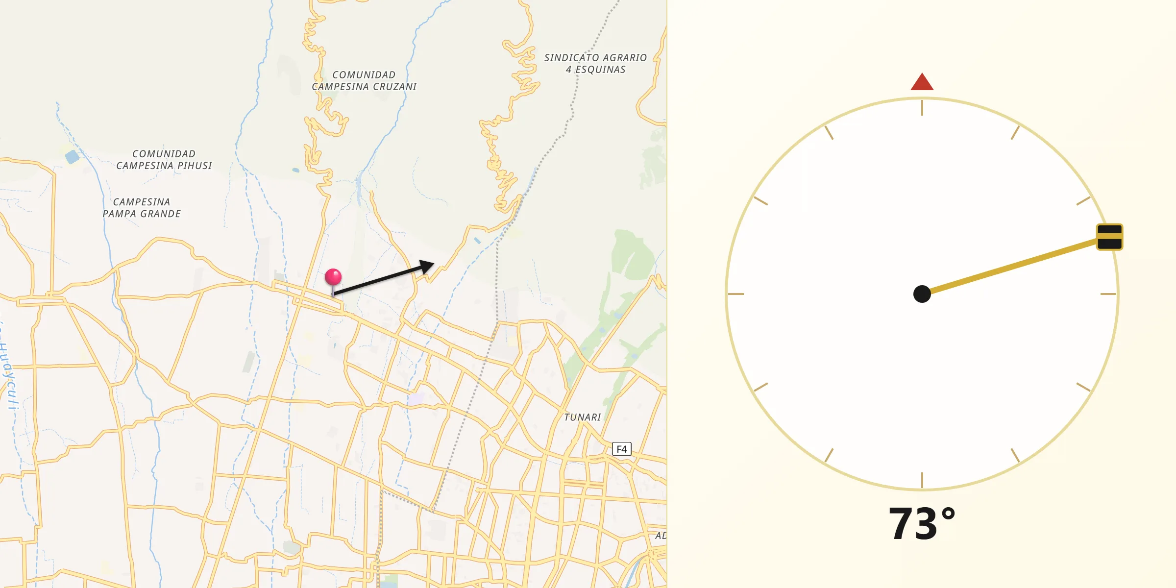 Dirección de la Qibla desde Tiquipaya