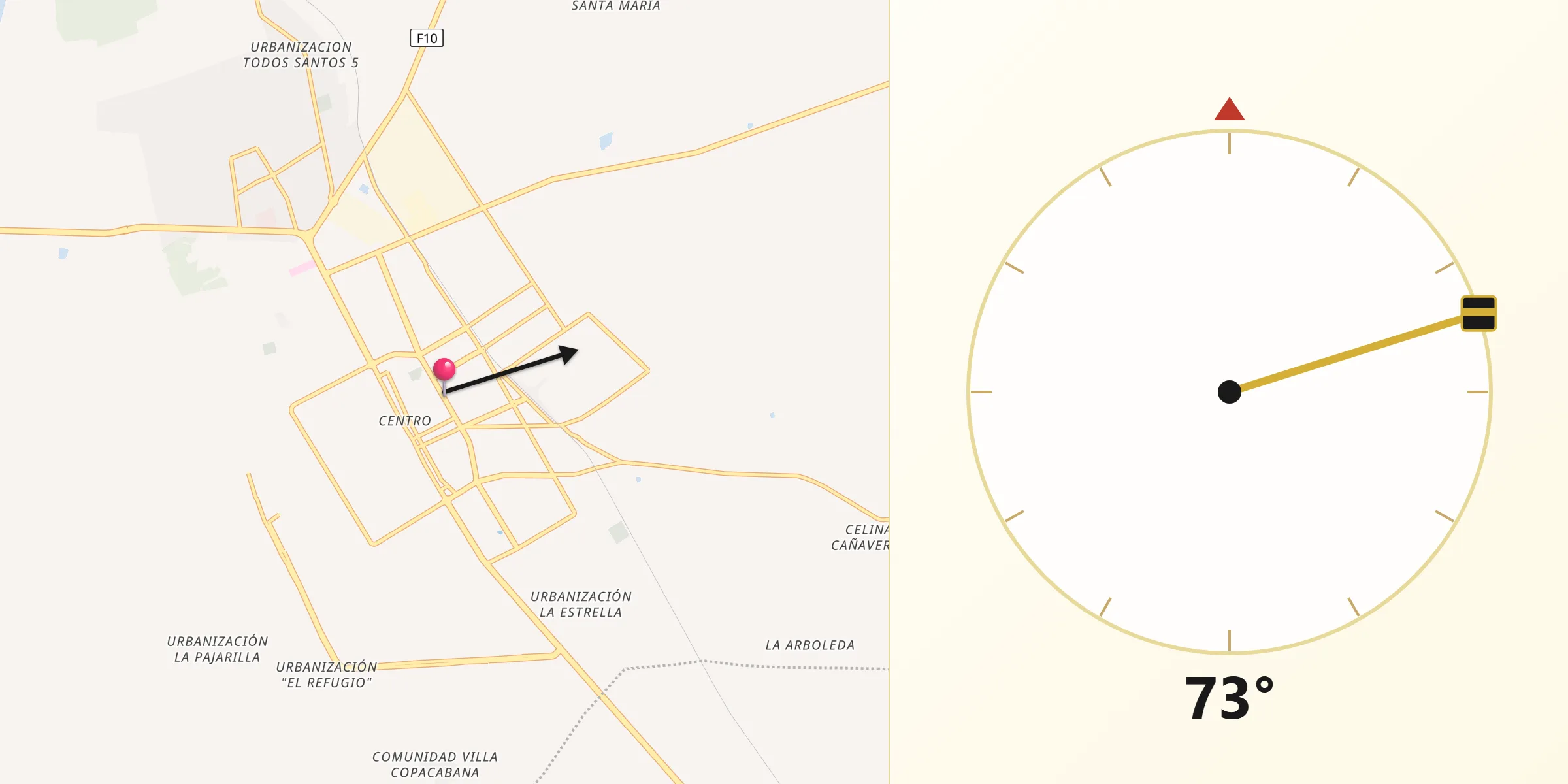 Dirección de la Qibla desde Montero