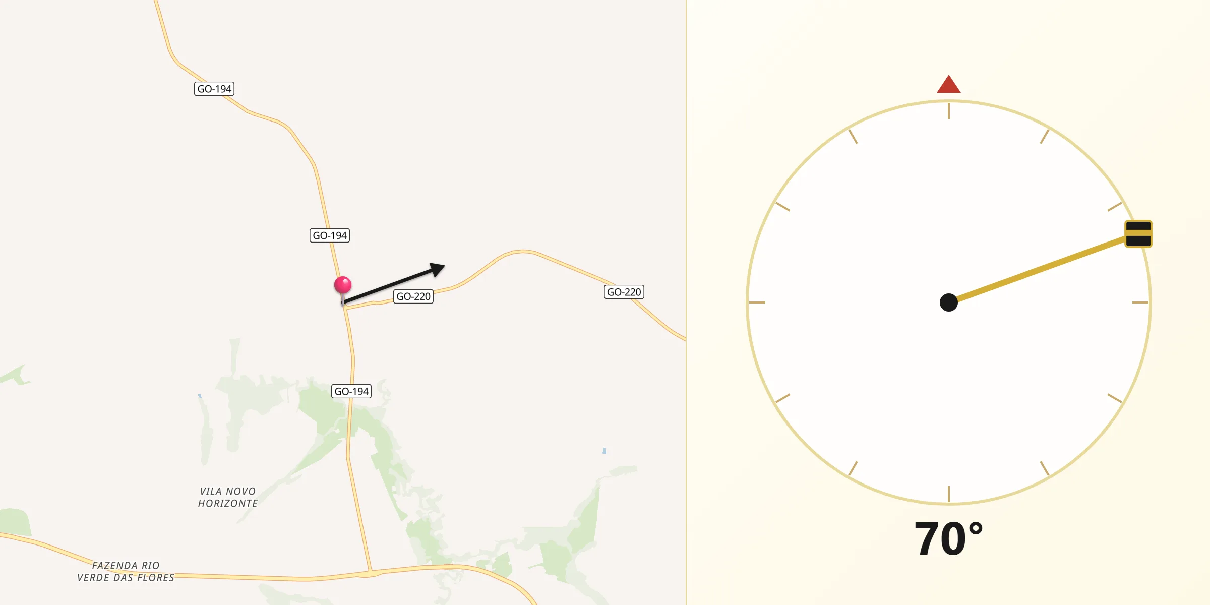 Direção da Qibla a partir de Portelândia