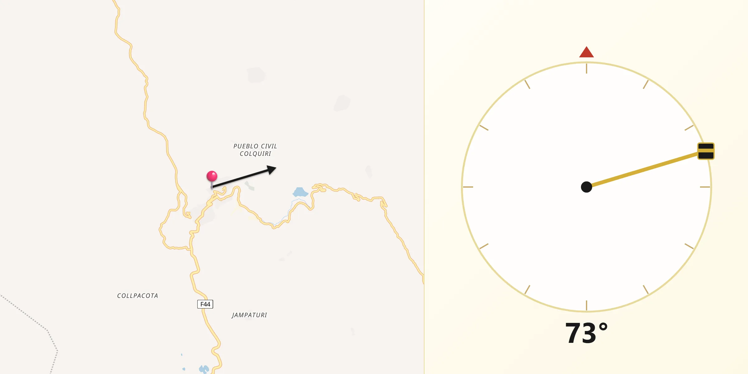 Dirección de la Qibla desde Colquiri