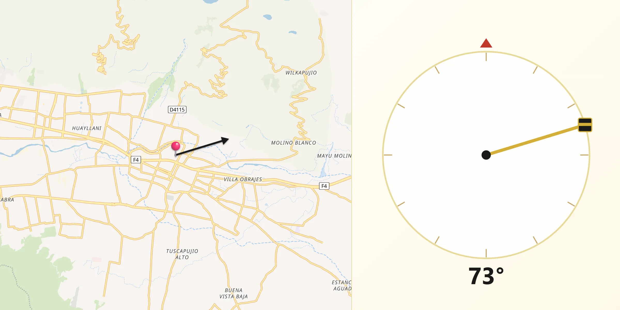 Dirección de la Qibla desde Sacaba