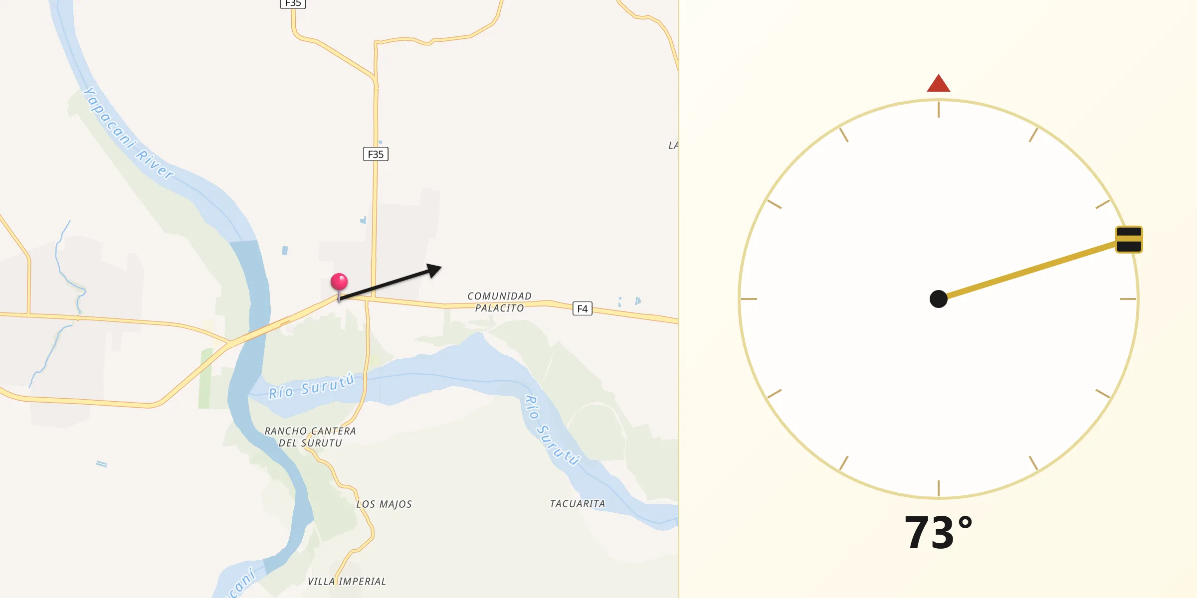 Dirección de la Qibla desde Villa Yapacaní