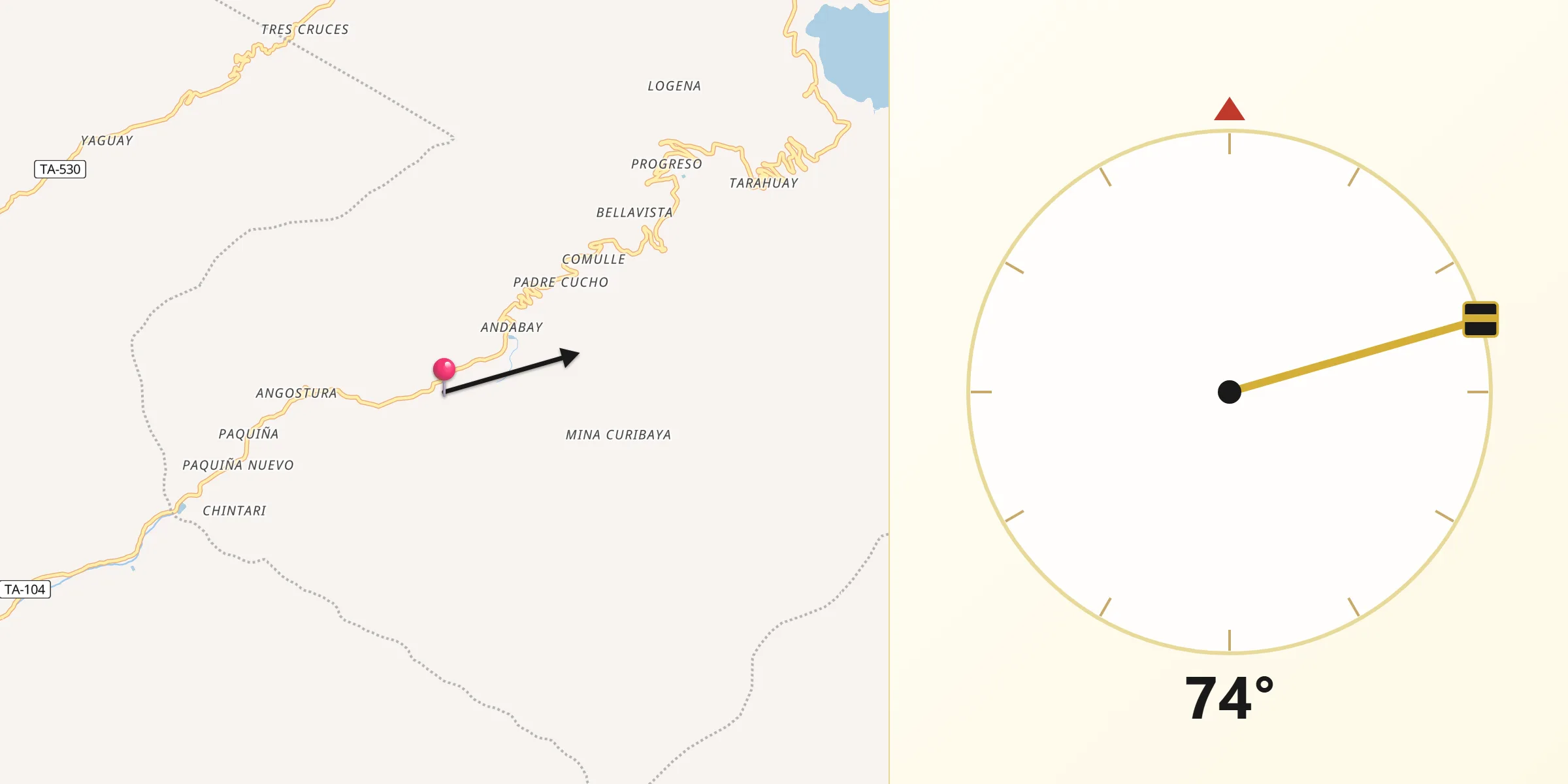 Dirección de la Qibla desde Totoral