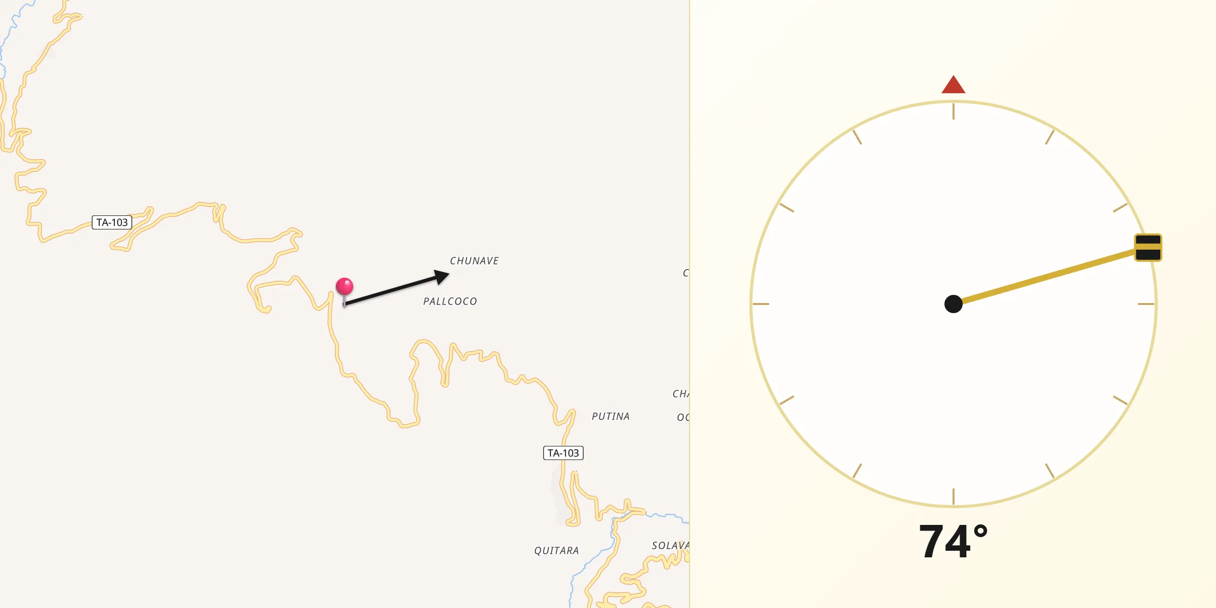 Dirección de la Qibla desde Provincia de Tarata