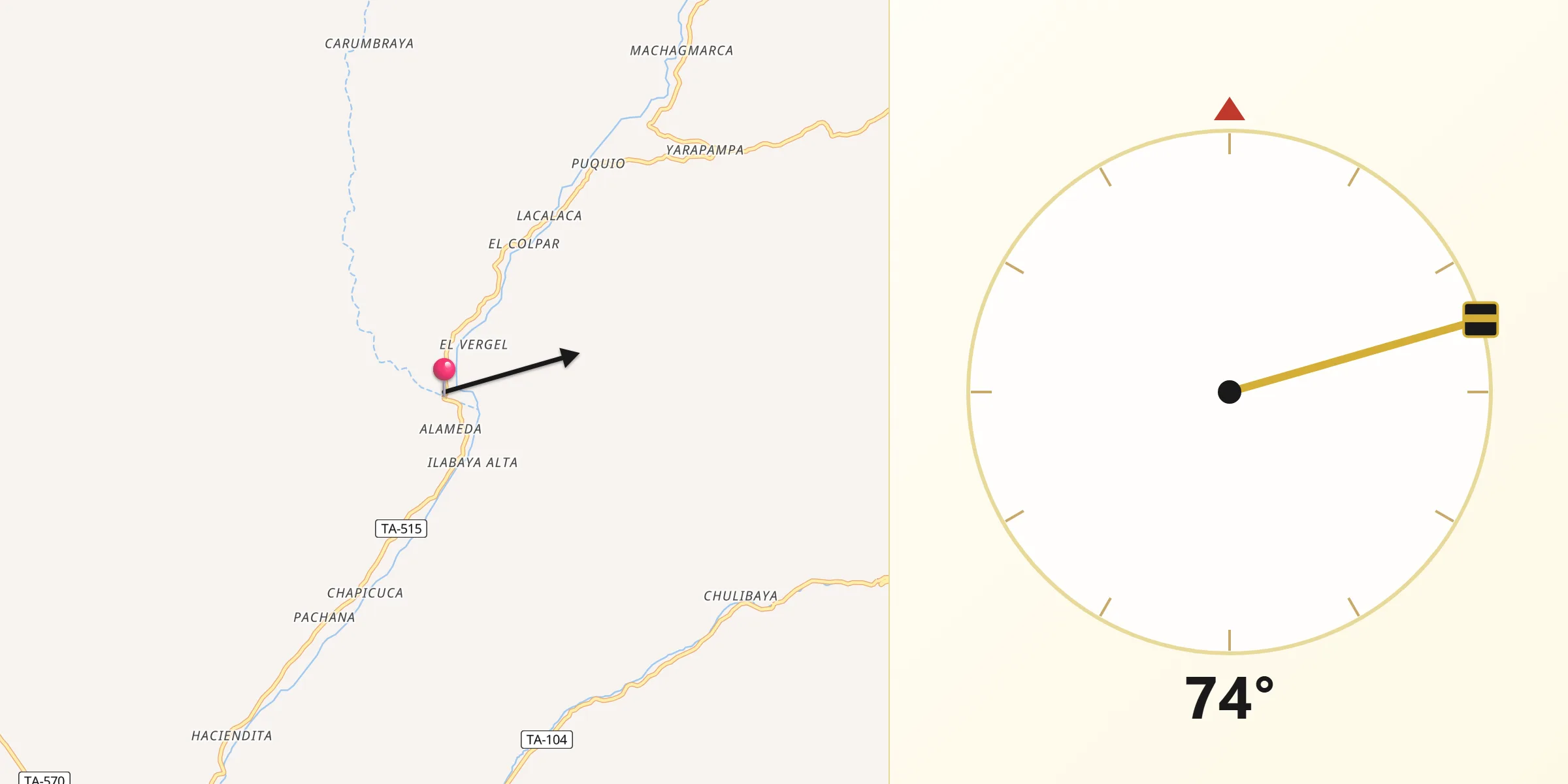 Dirección de la Qibla desde Ilabaya