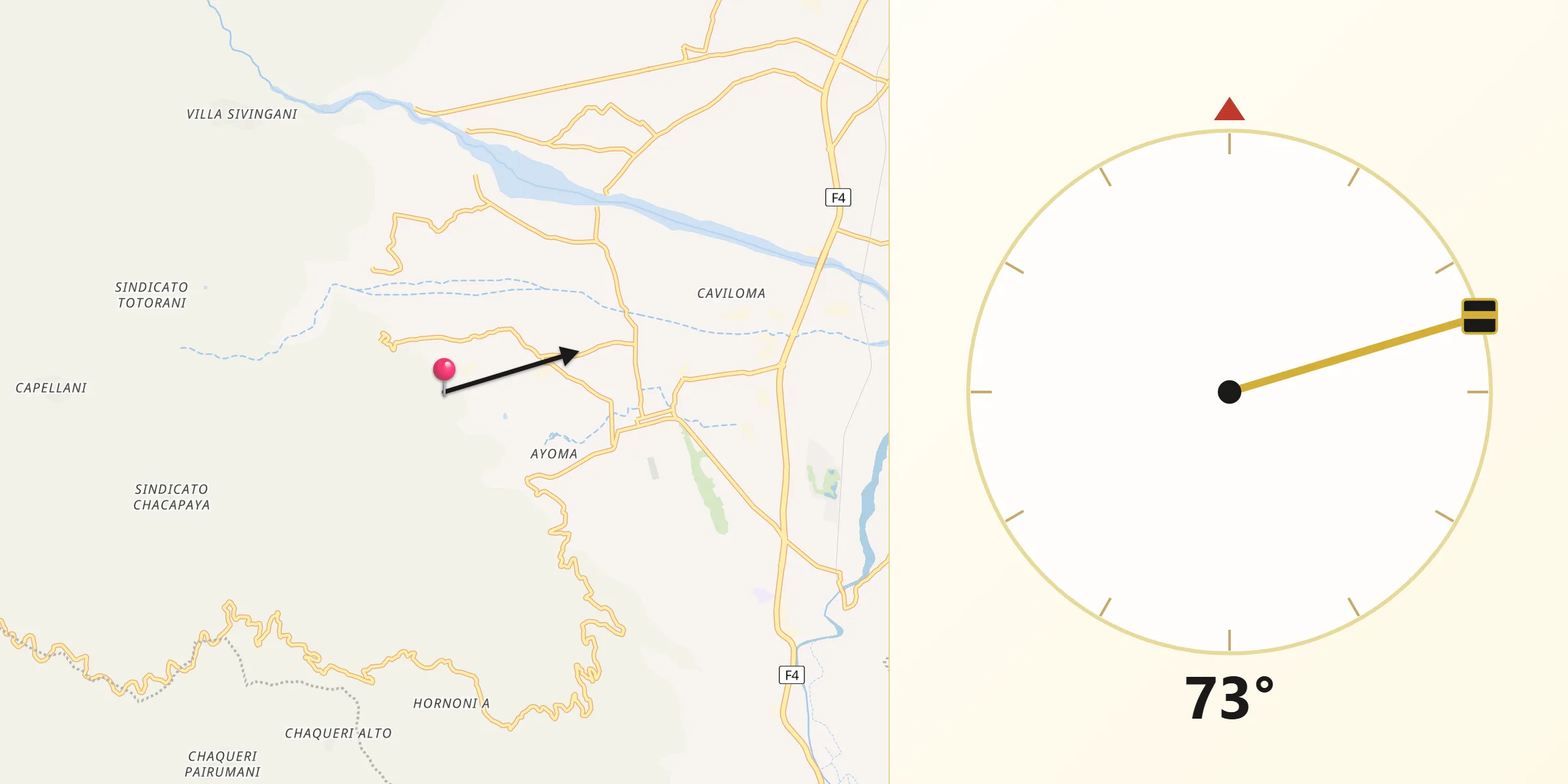 Dirección de la Qibla desde Sipe Sipe