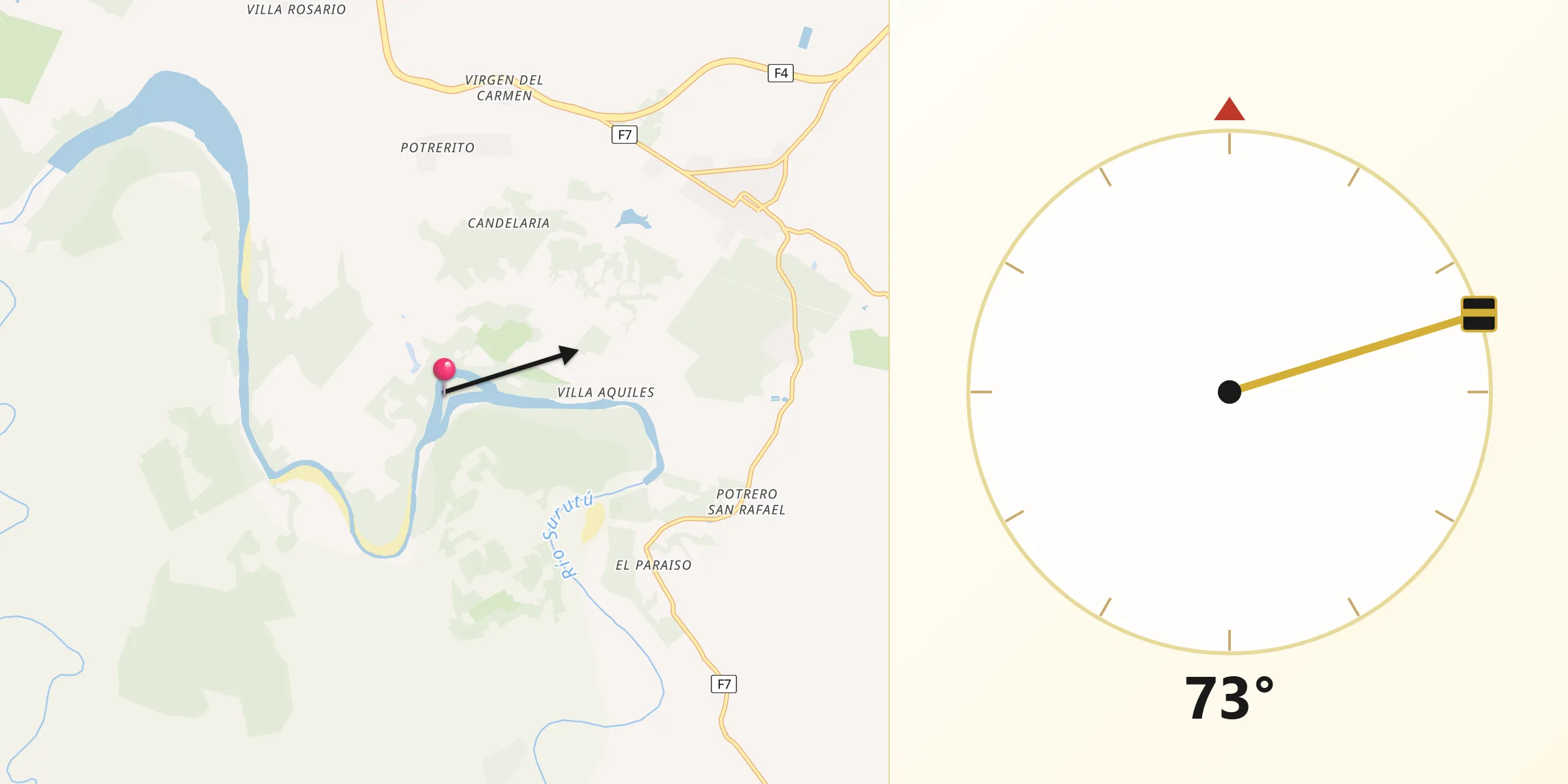 Dirección de la Qibla desde San Juan del Surutú