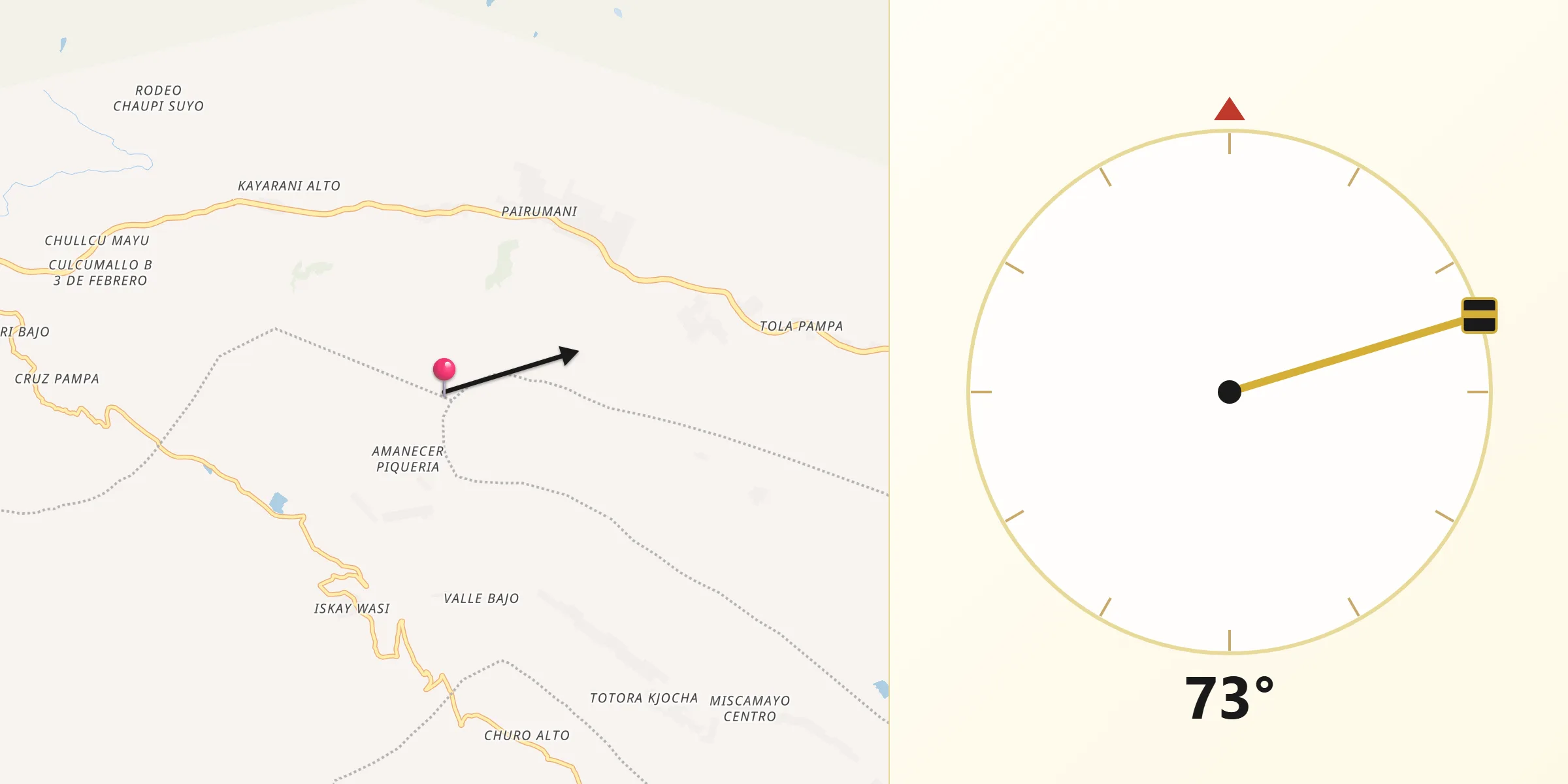 Dirección de la Qibla desde Provincia Arani