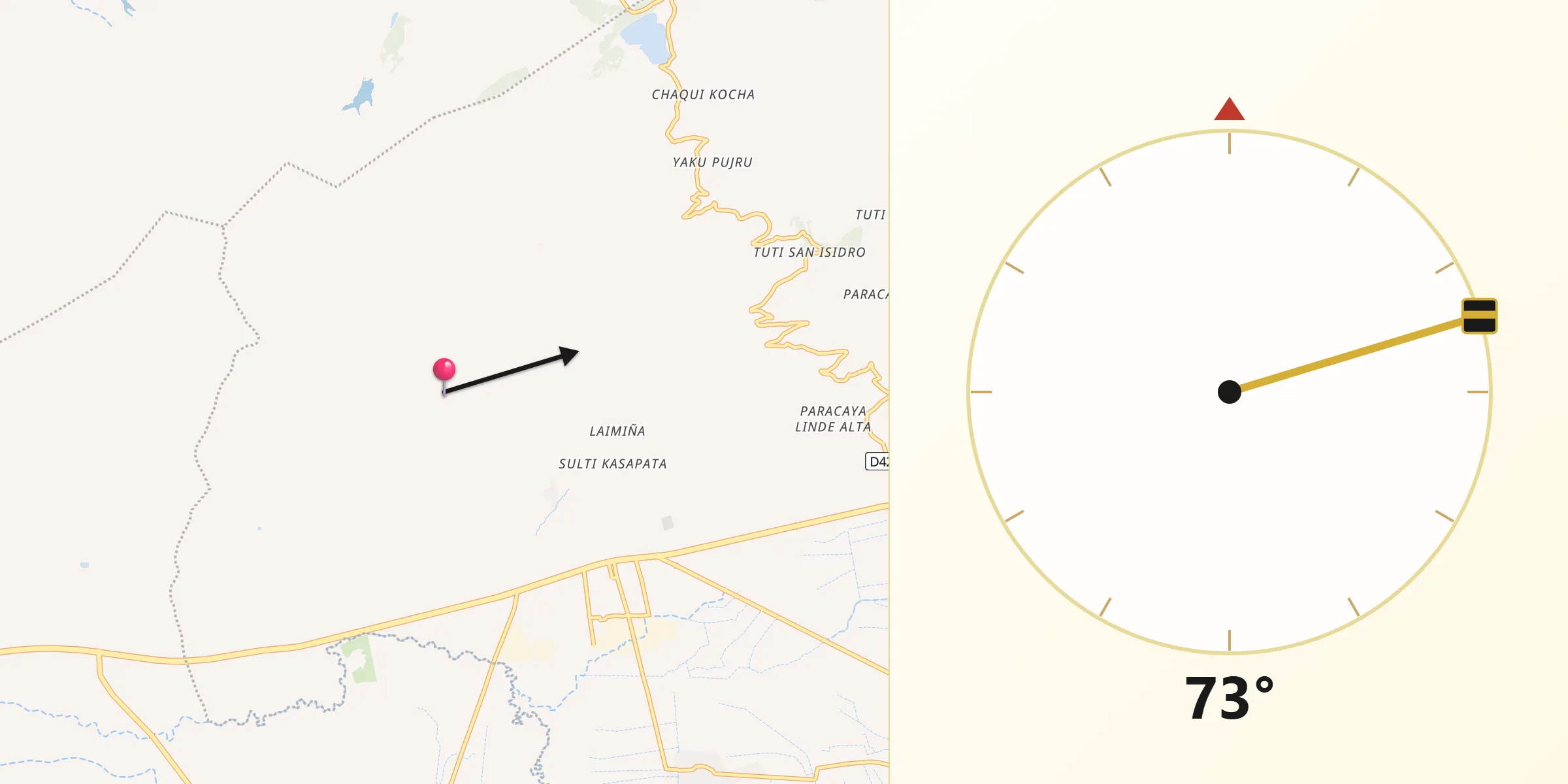Dirección de la Qibla desde Provincia Punata