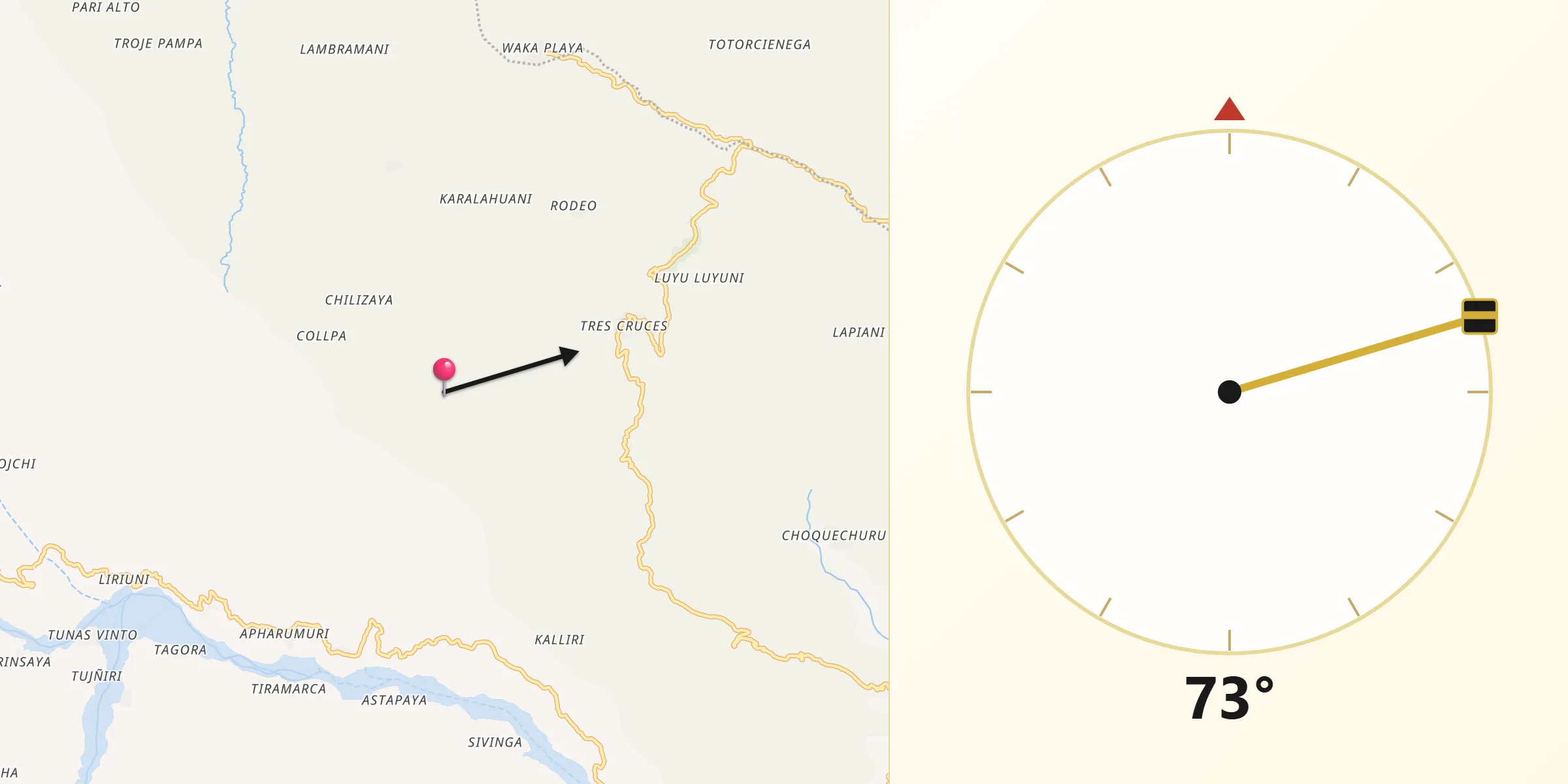 Dirección de la Qibla desde Provincia Quillacollo