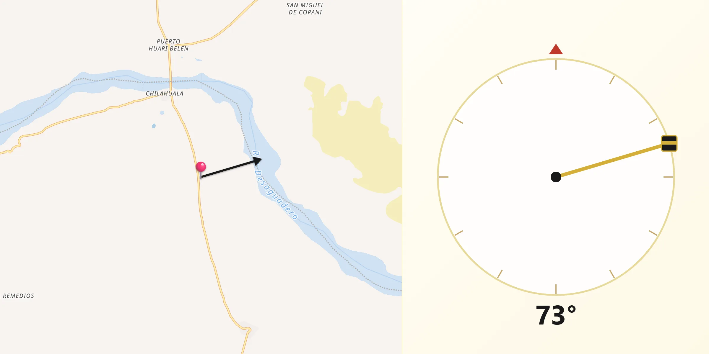 Dirección de la Qibla desde Provincia Aroma