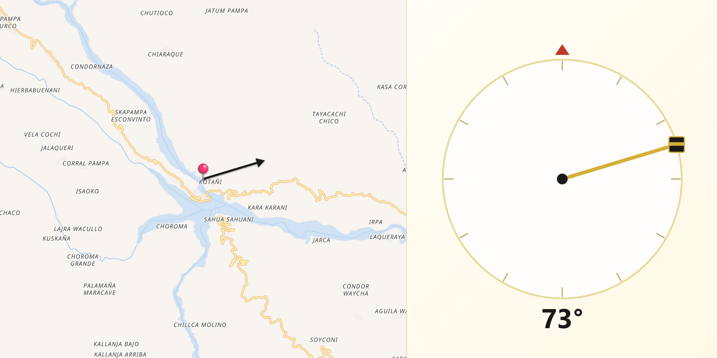 Dirección de la Qibla desde Provincia Tapacarí