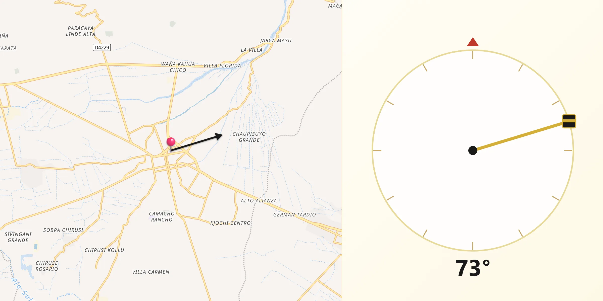 Dirección de la Qibla desde Punata