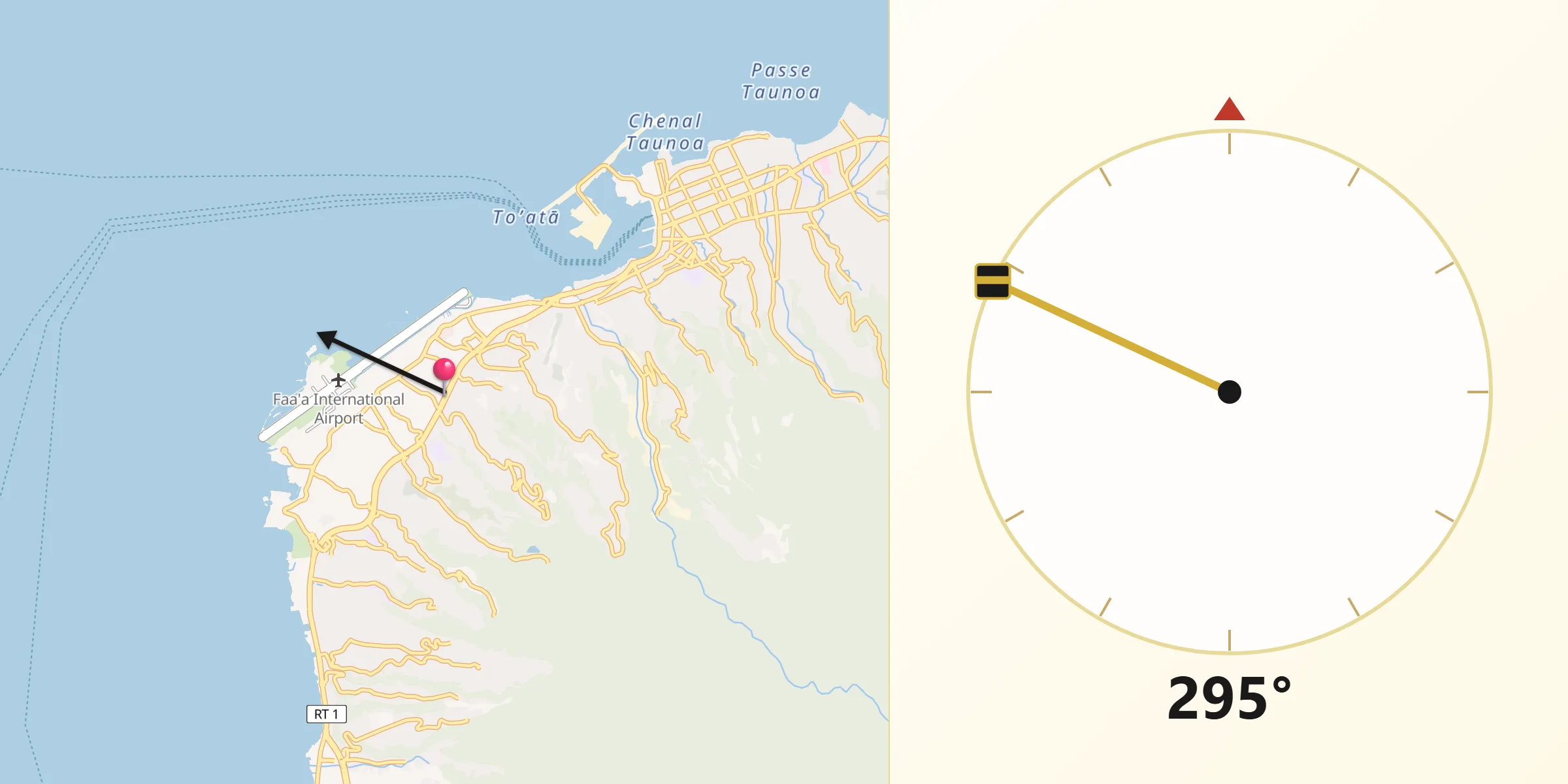 Direction vers la Qibla depuis Papeete