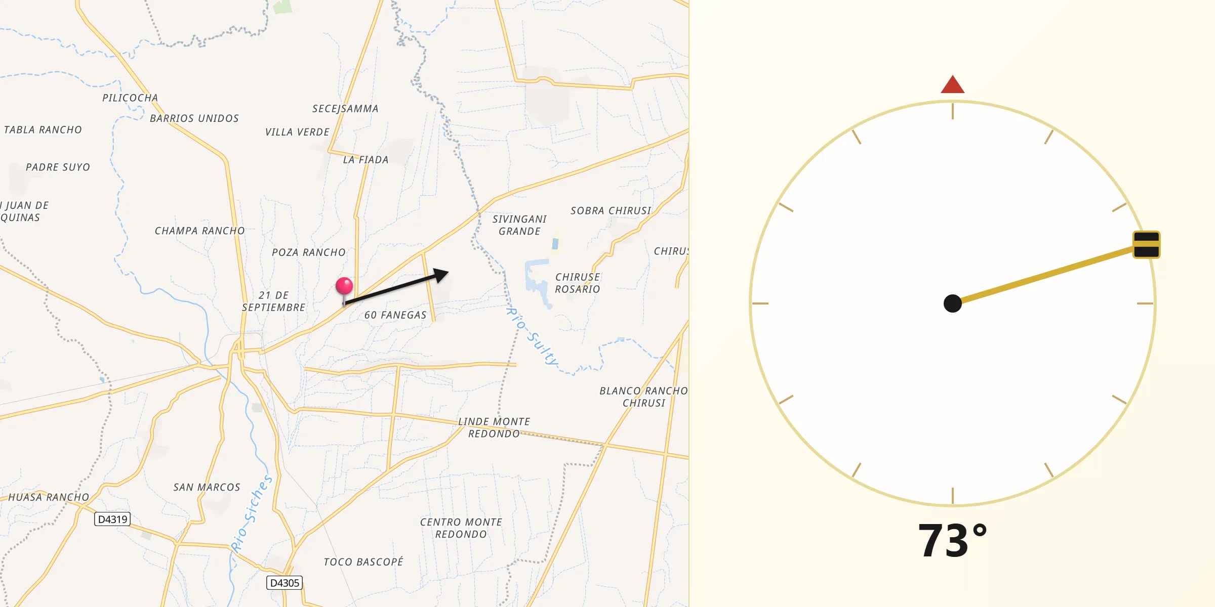 Dirección de la Qibla desde Provincia Germán Jordán
