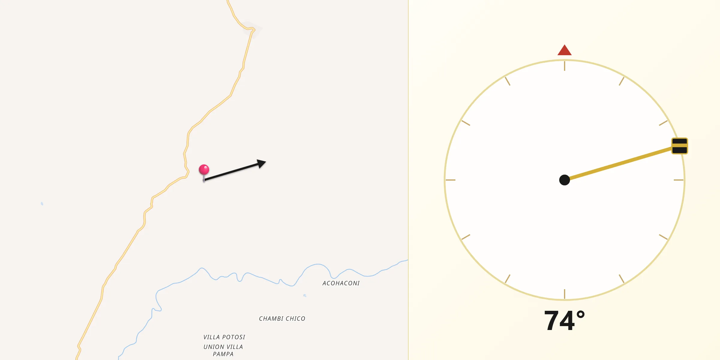 Dirección de la Qibla desde Provincia Gualberto Villarroel