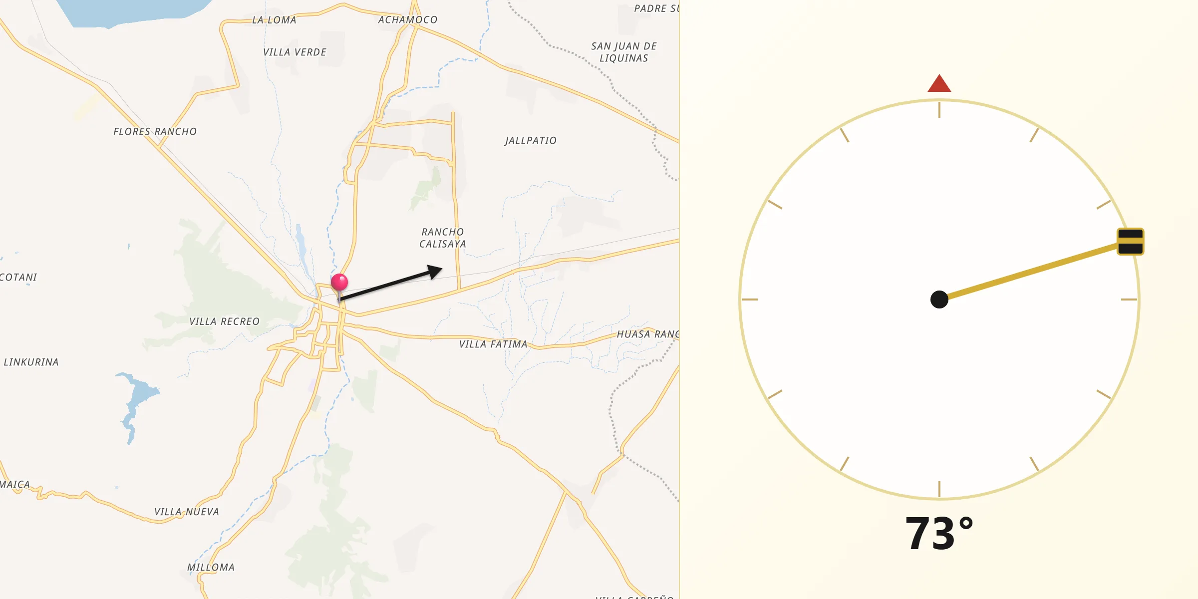 Dirección de la Qibla desde Tarata
