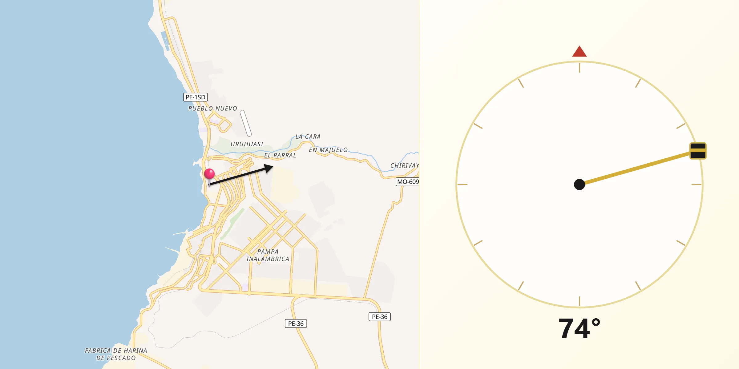 Dirección de la Qibla desde Ilo