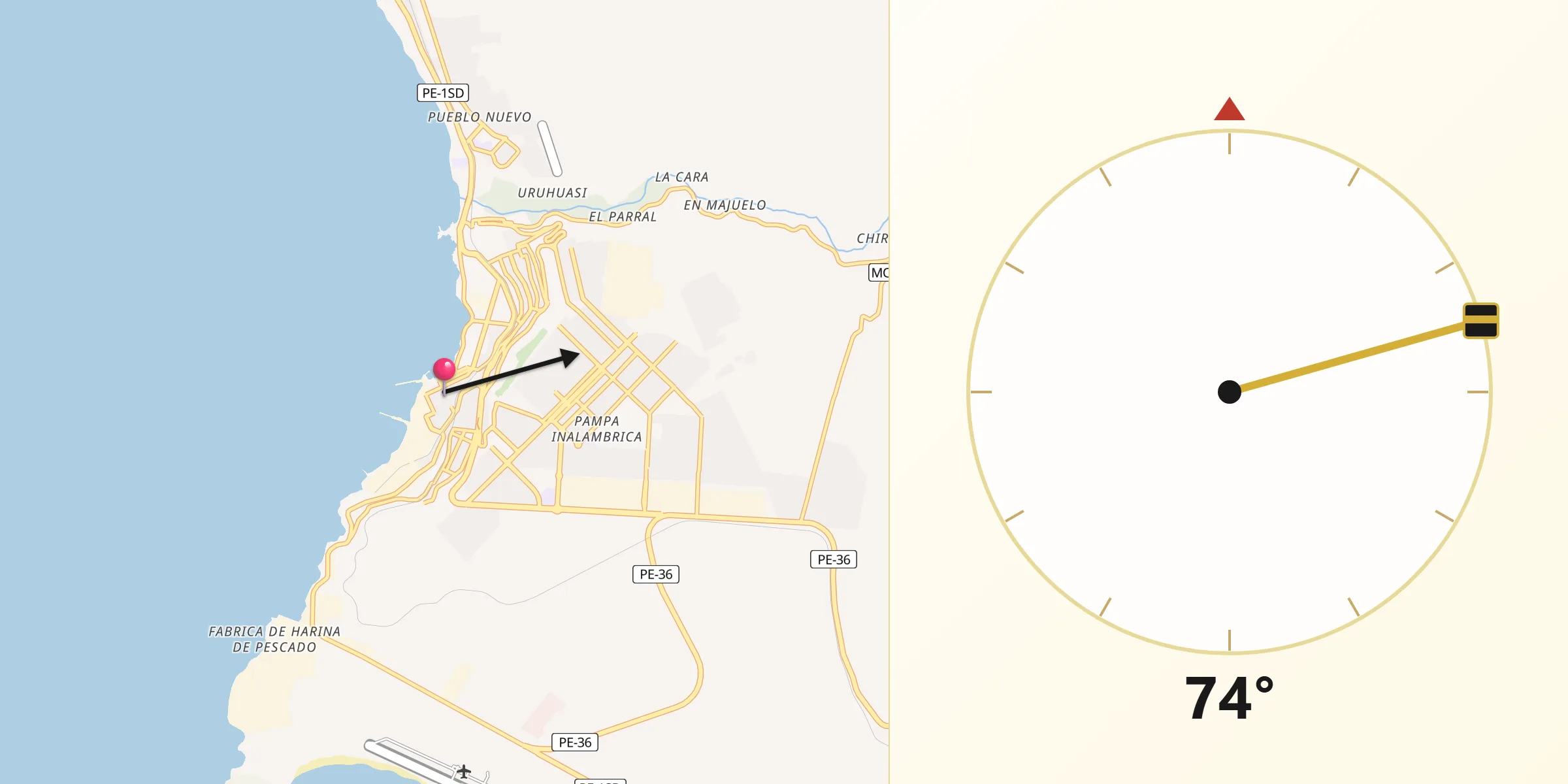 Dirección de la Qibla desde Pacocha