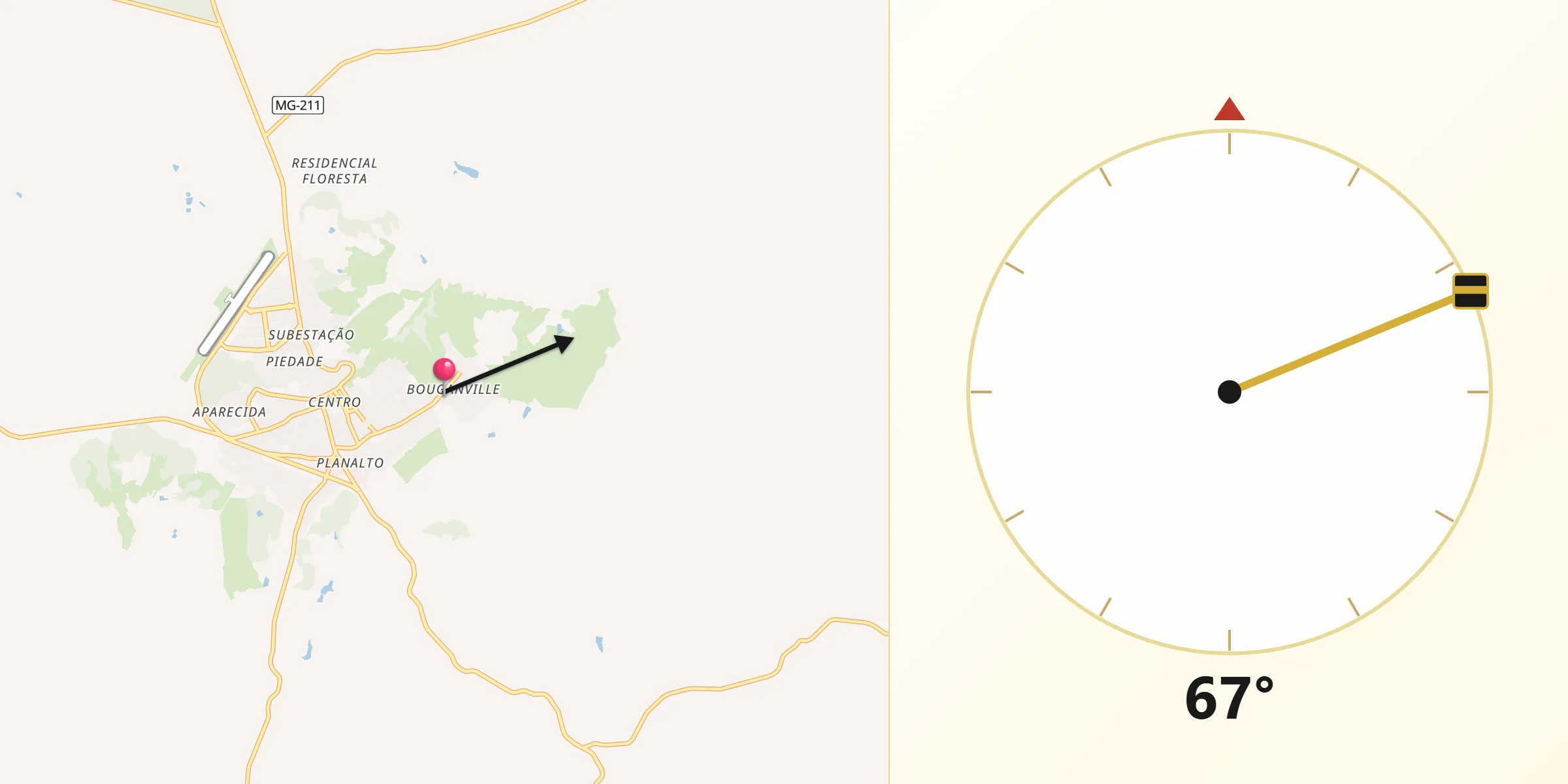 Direção da Qibla a partir de Capelinha