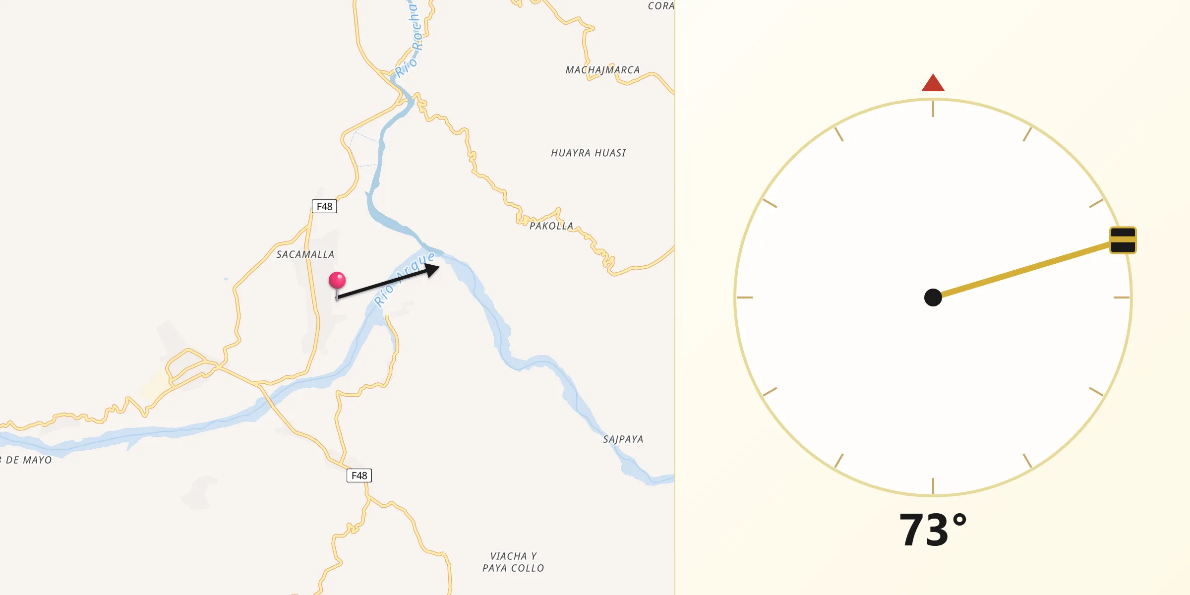 Dirección de la Qibla desde Capinota