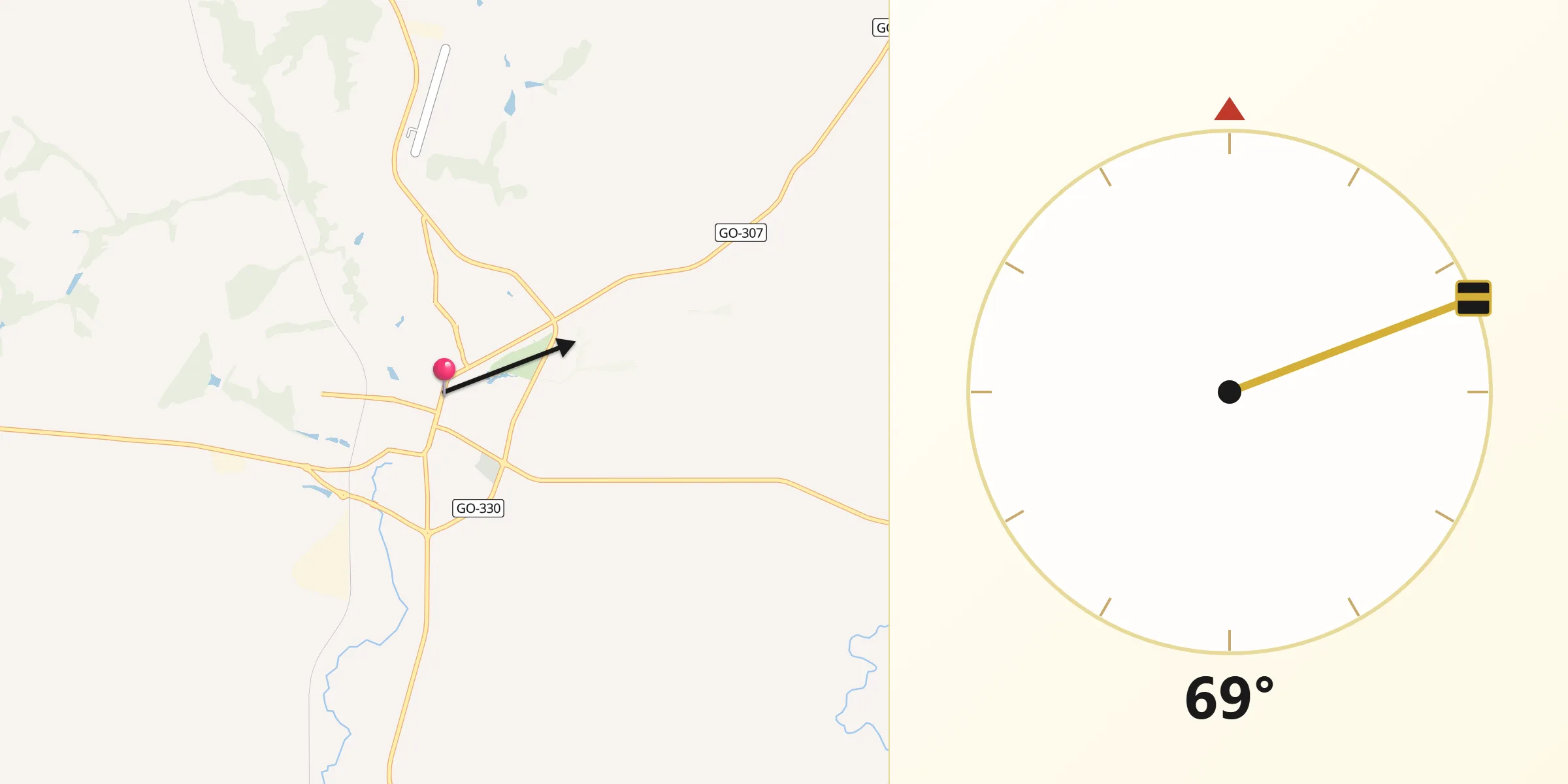Direção da Qibla a partir de Ipameri