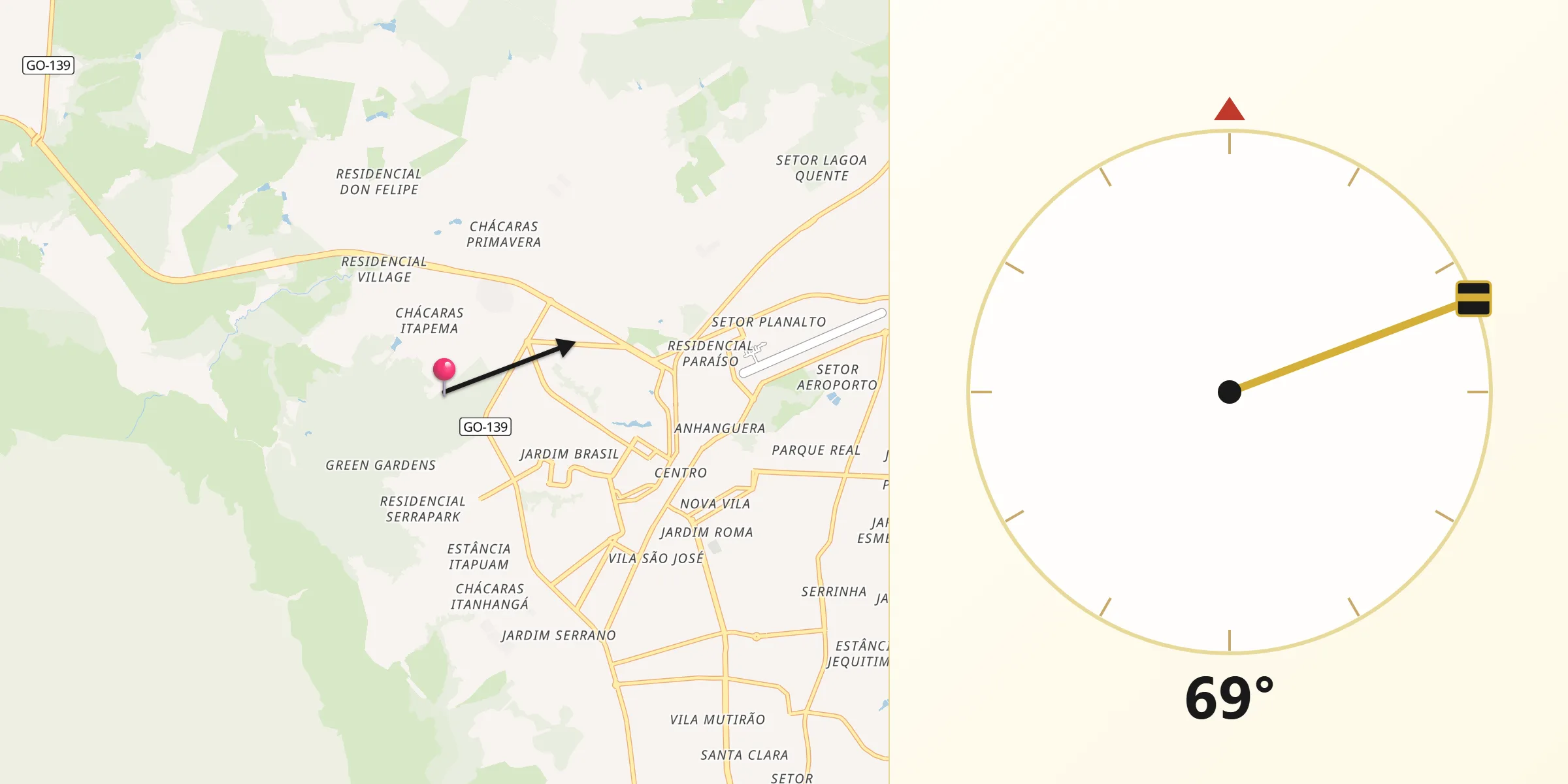 Direção da Qibla a partir de Caldas Novas