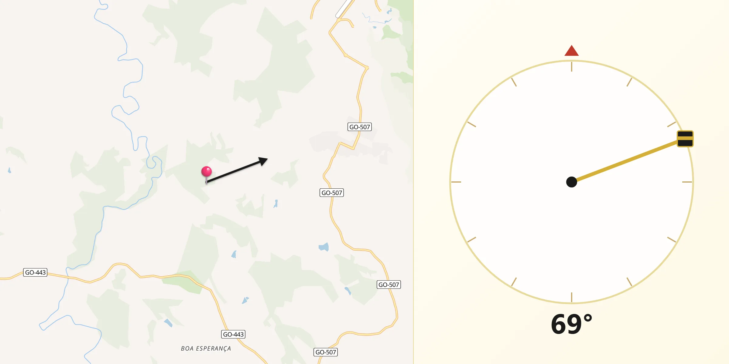 Direção da Qibla a partir de Rio Quente