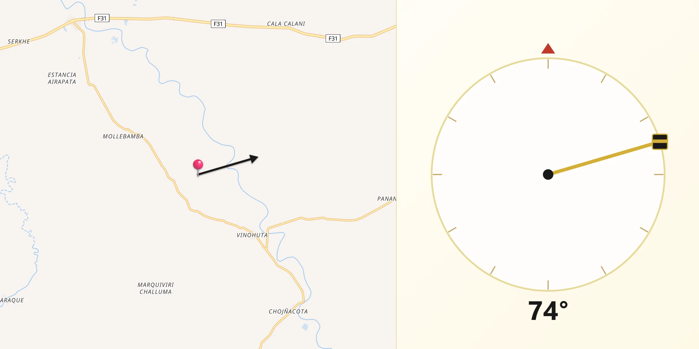 Dirección de la Qibla desde Provincia Tomás Barron