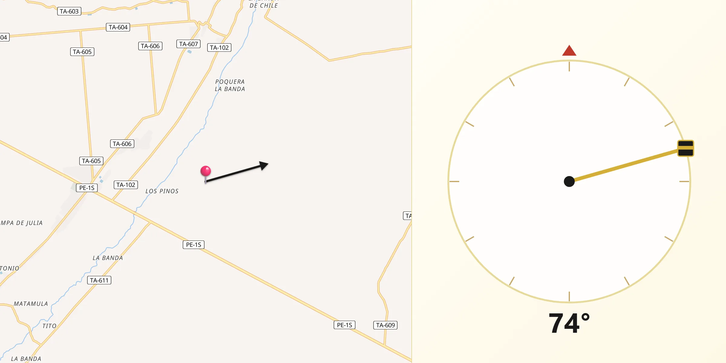 Dirección de la Qibla desde Provincia de Tacna