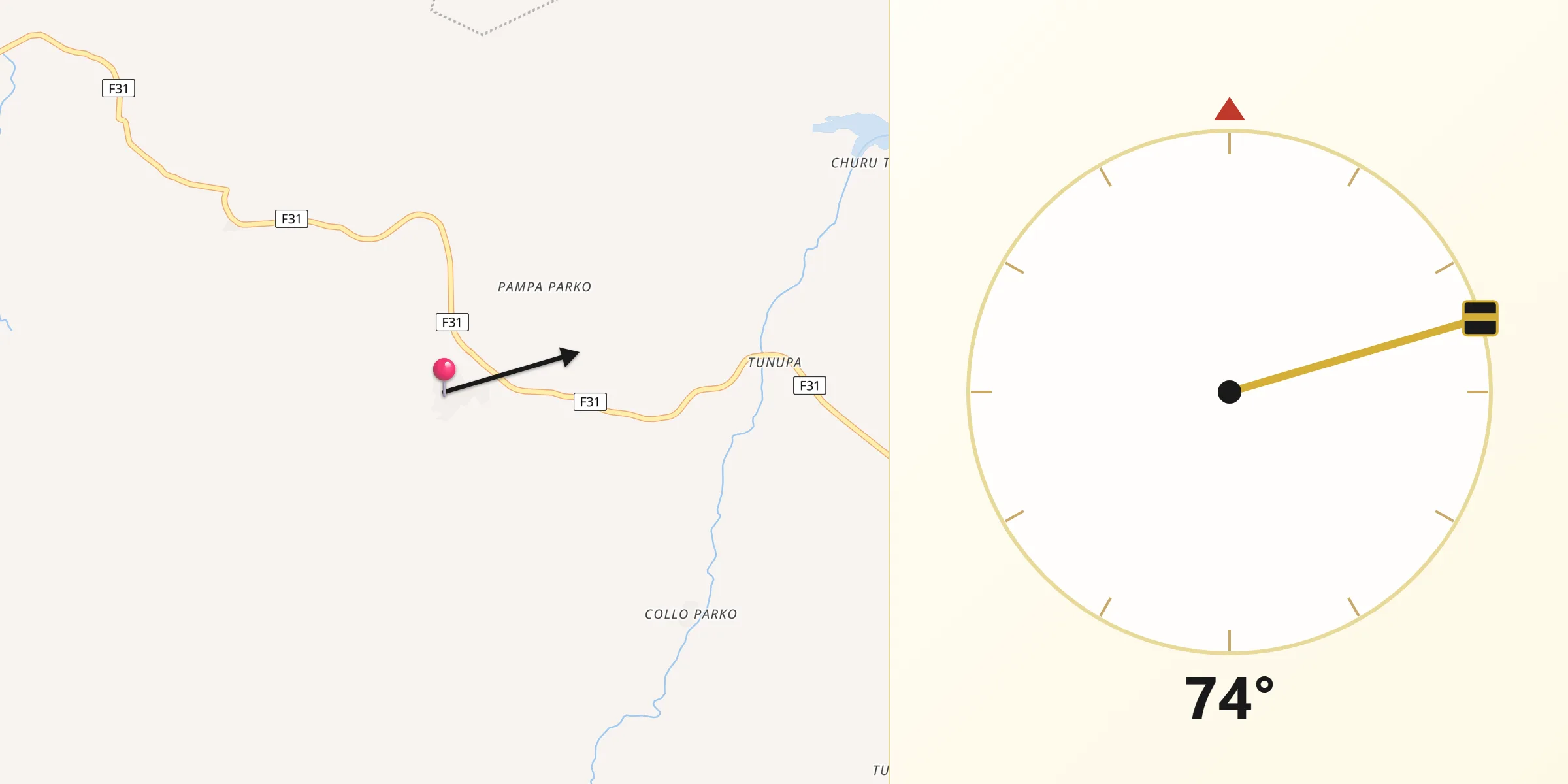 Dirección de la Qibla desde Nor Carangas