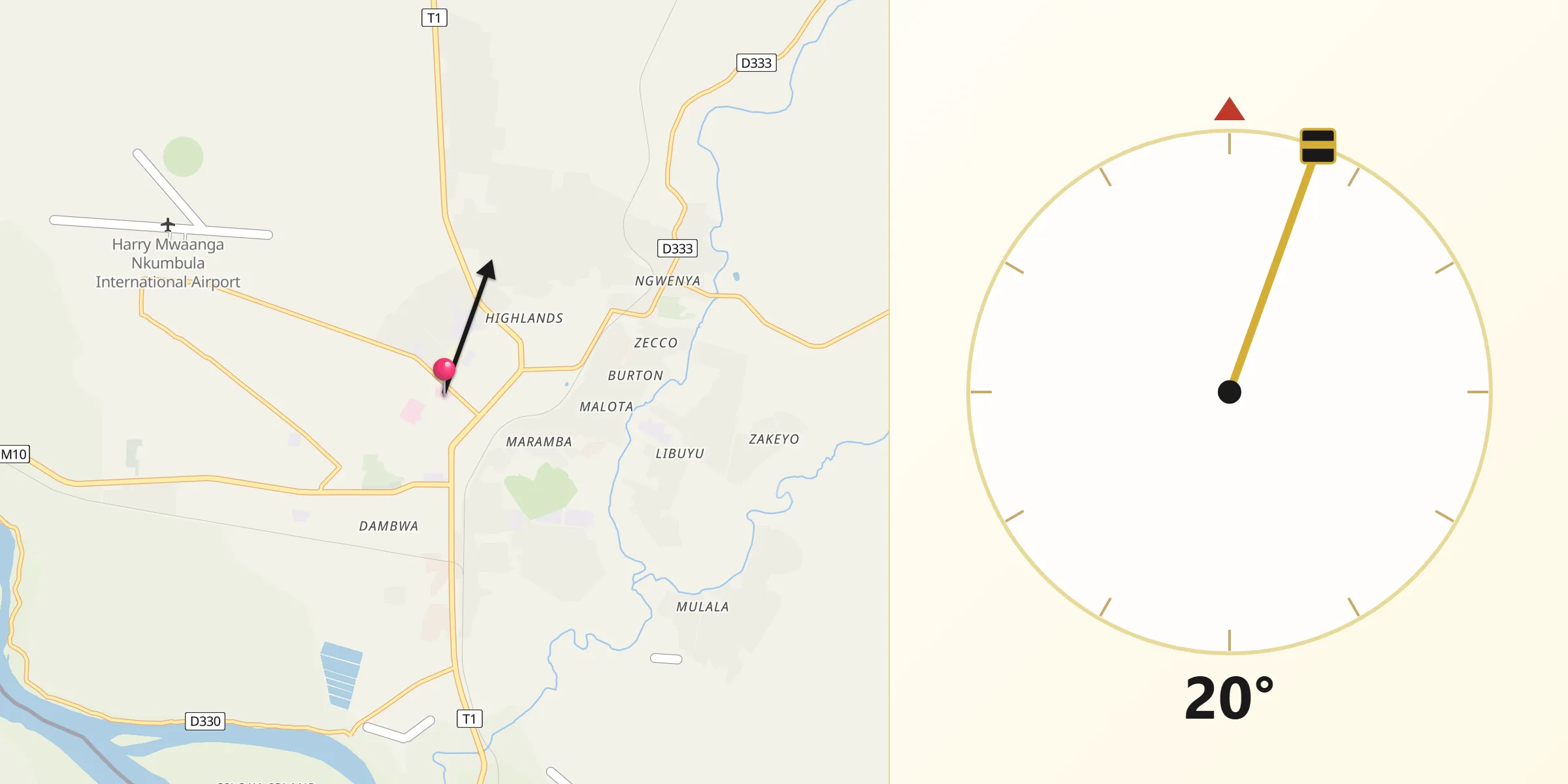 Qibla Direction from Livingstone