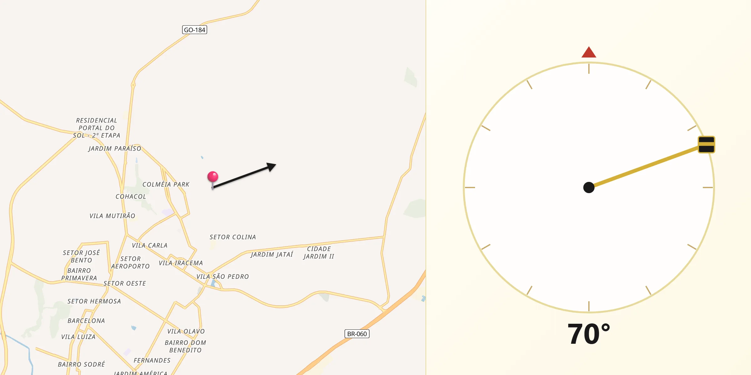 Direção da Qibla a partir de Jataí