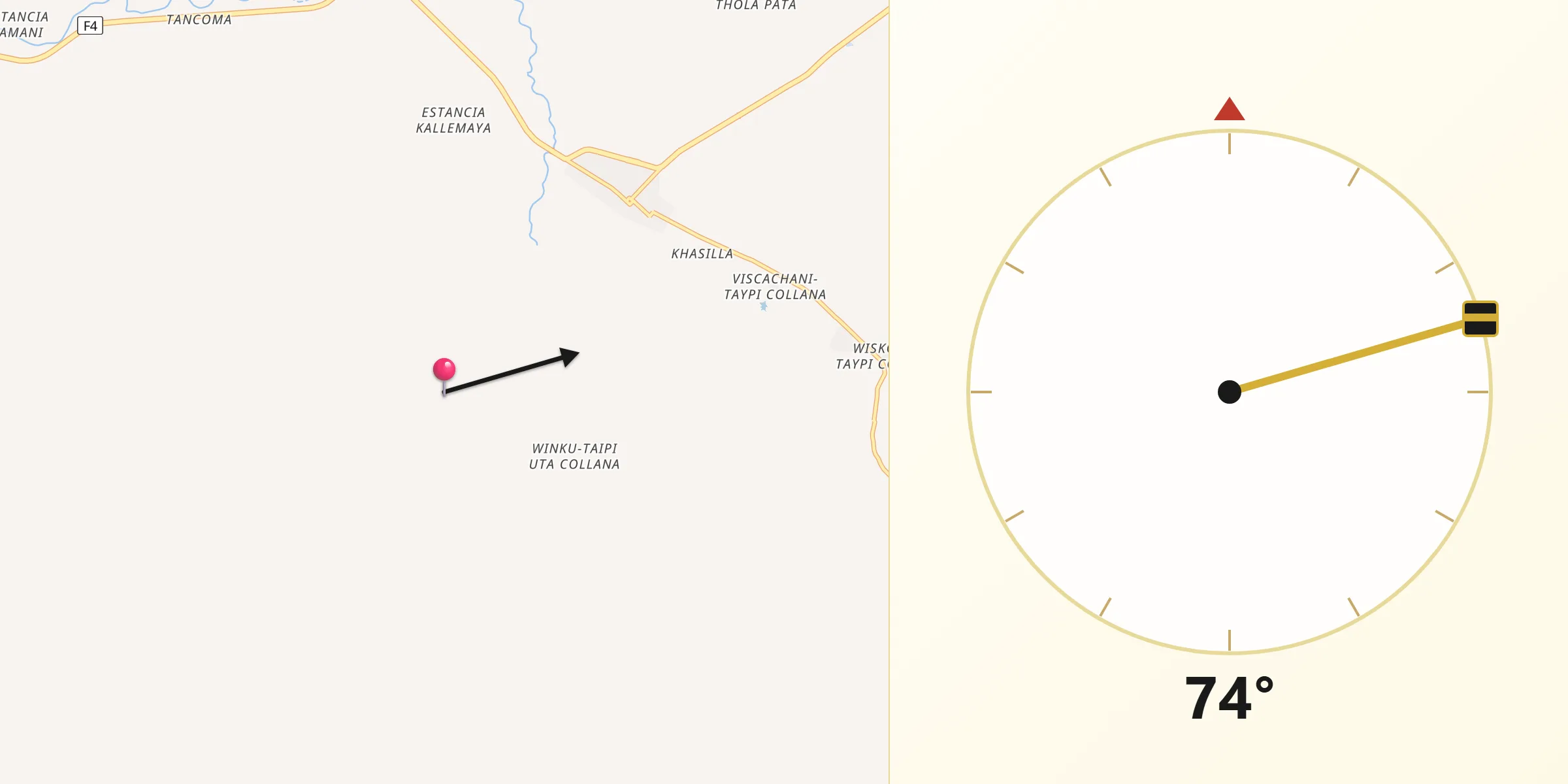 Dirección de la Qibla desde Curahuara de Carangas