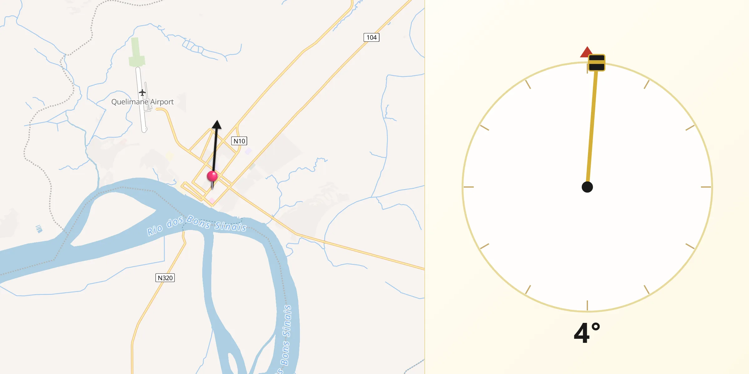 Direção da Qibla a partir de Quelimane