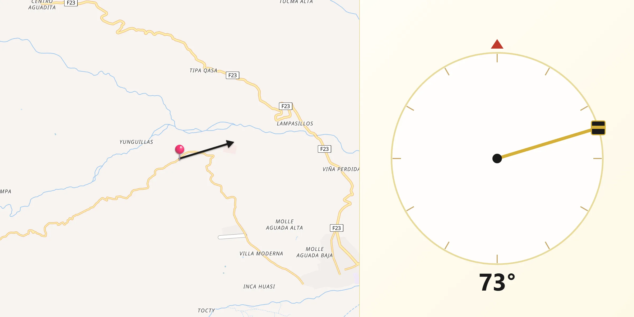 Dirección de la Qibla desde Provincia Mizque