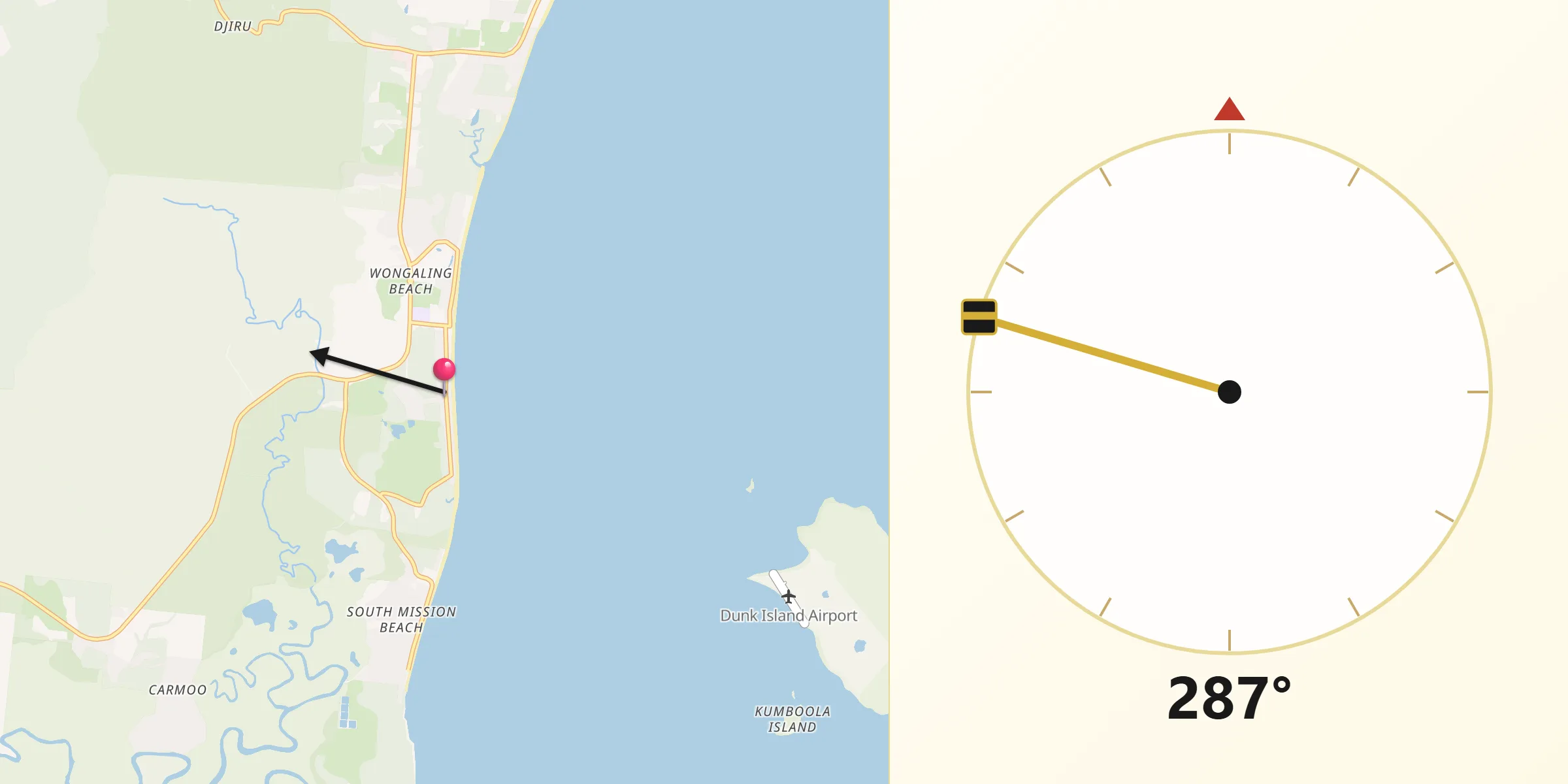 Qibla Direction from Wongaling Beach