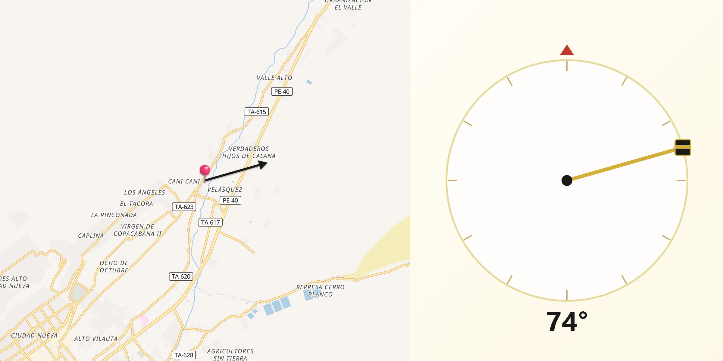 Dirección de la Qibla desde Calana