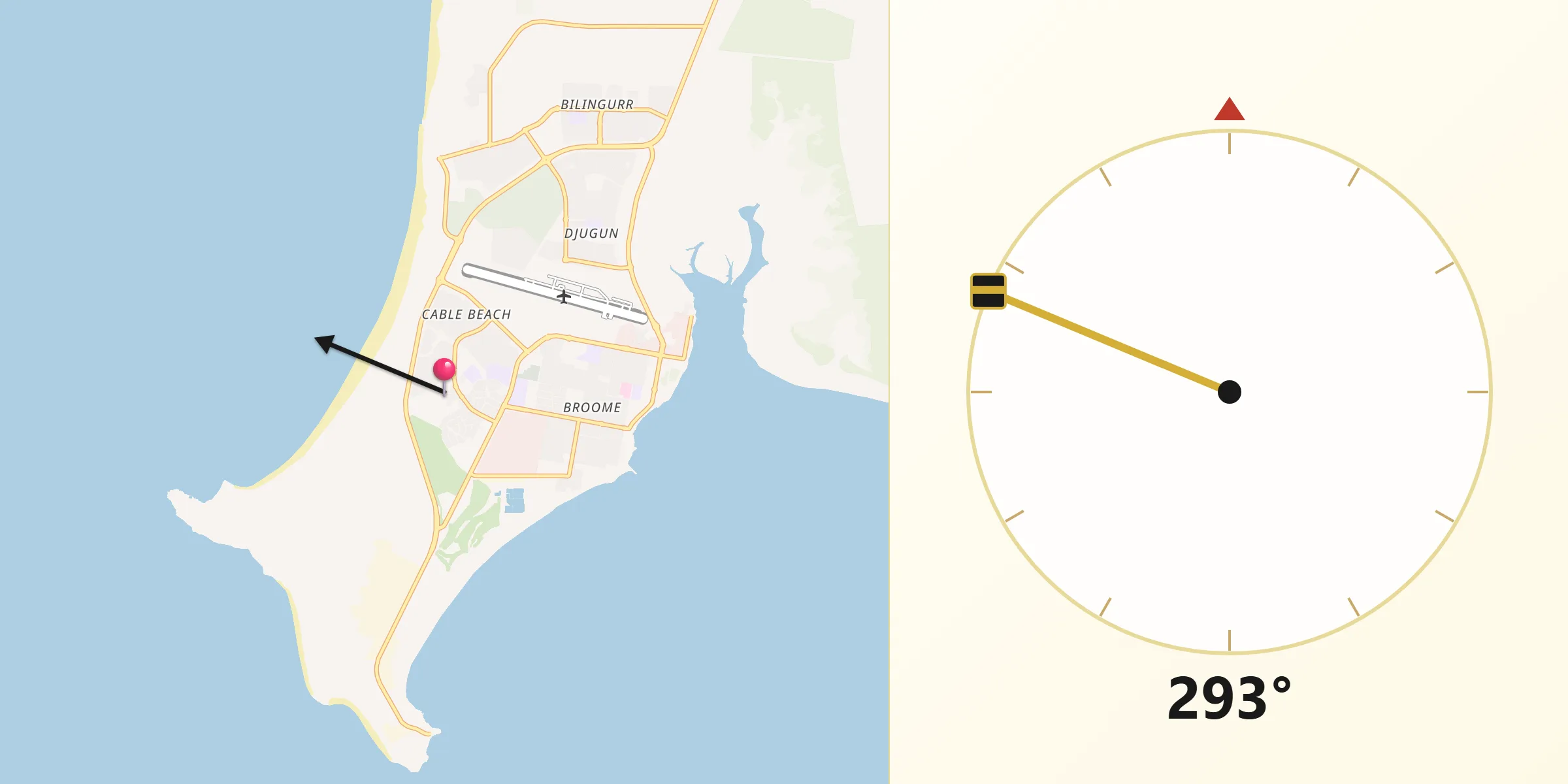 Qibla Direction from Cable Beach