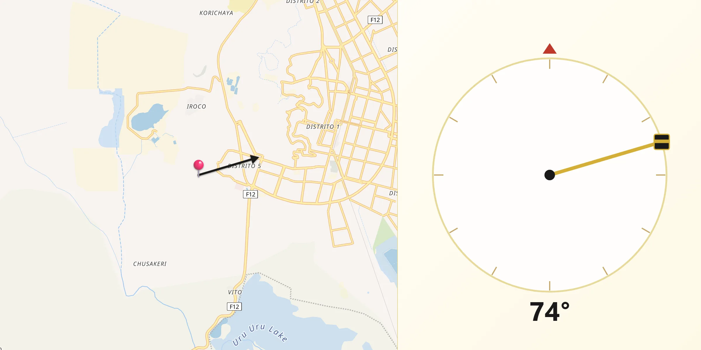 Dirección de la Qibla desde Oruro