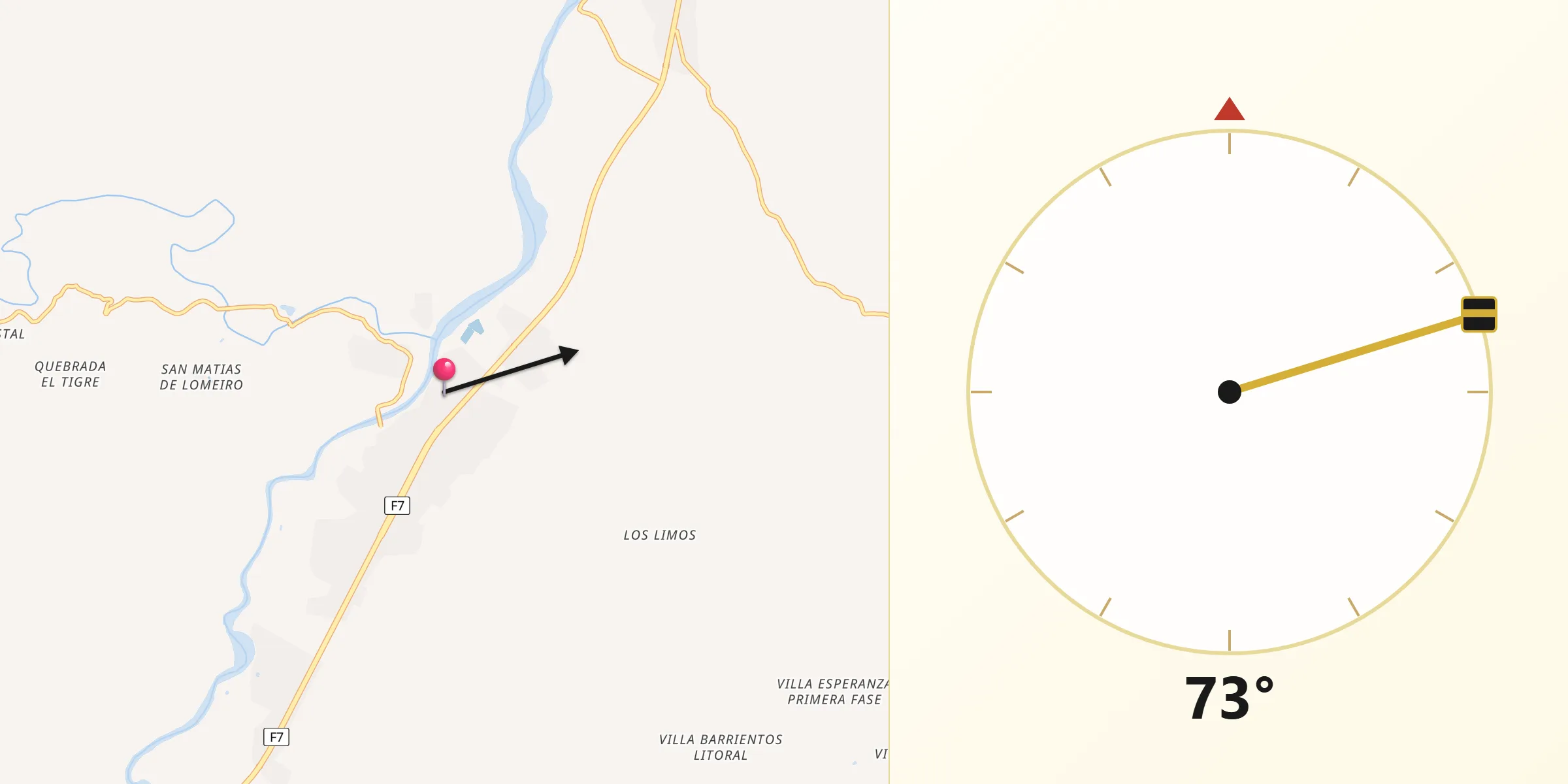 Dirección de la Qibla desde Santiago del Torno