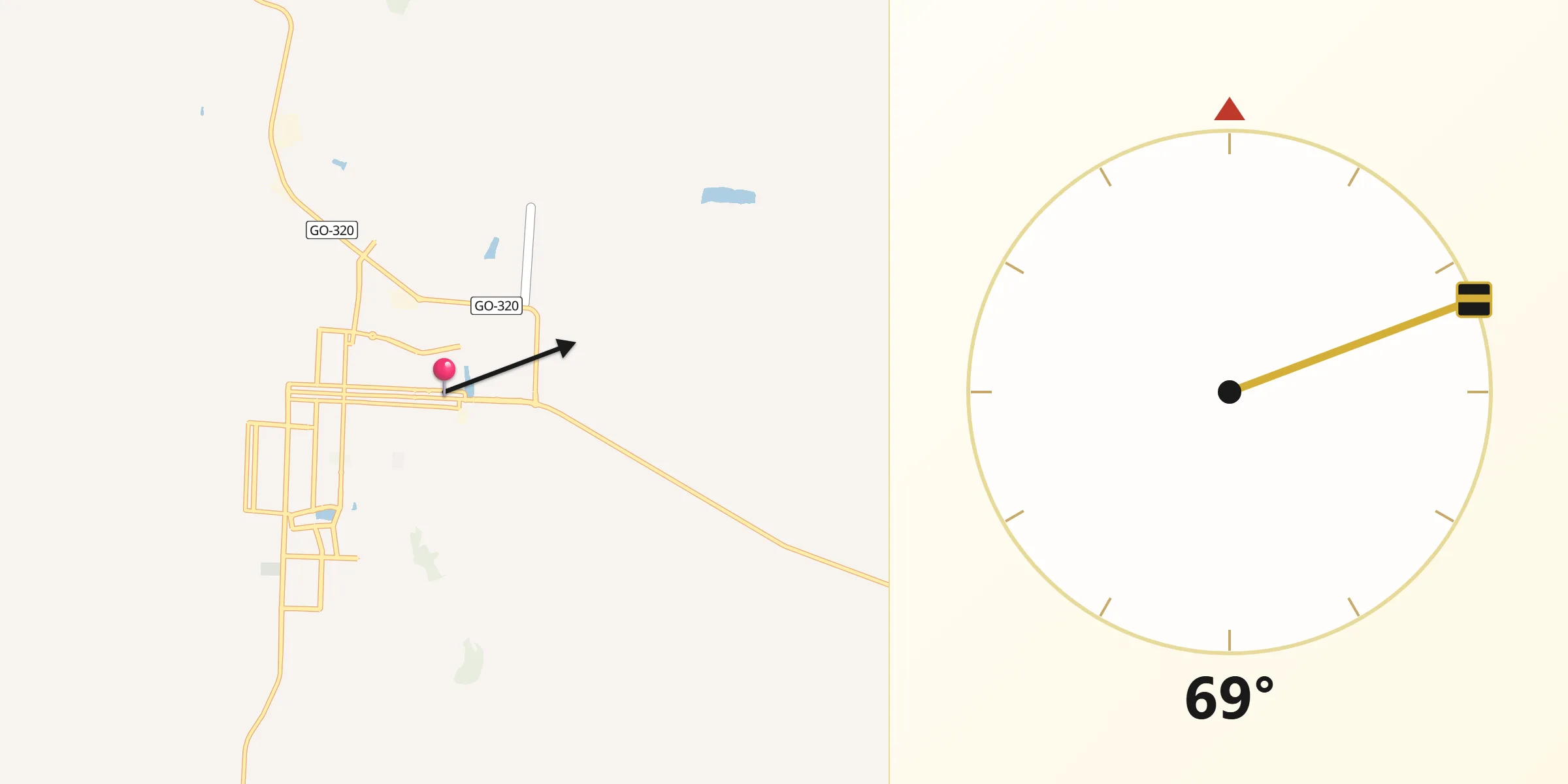 Direção da Qibla a partir de Goiatuba