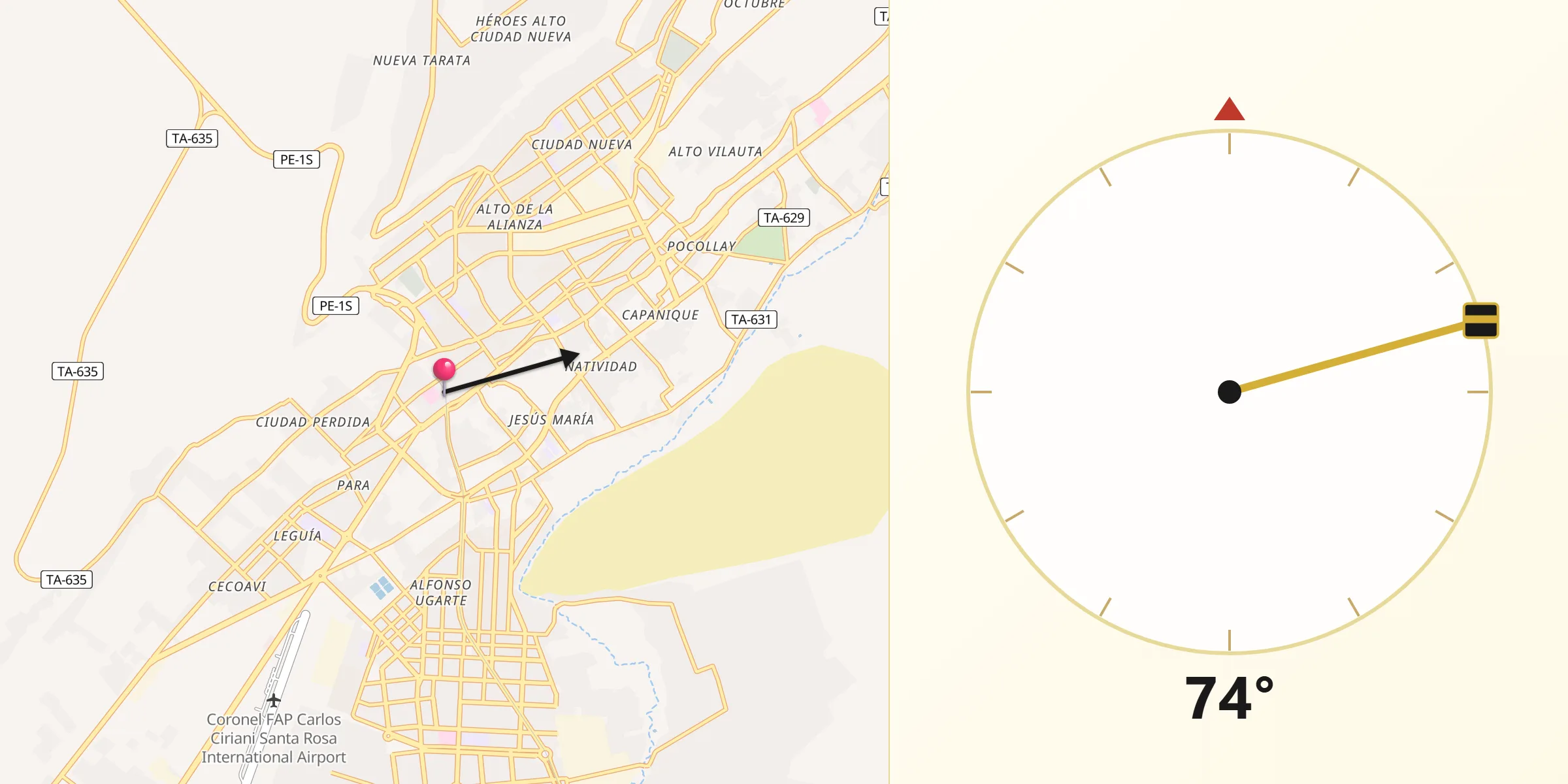 Dirección de la Qibla desde Tacna