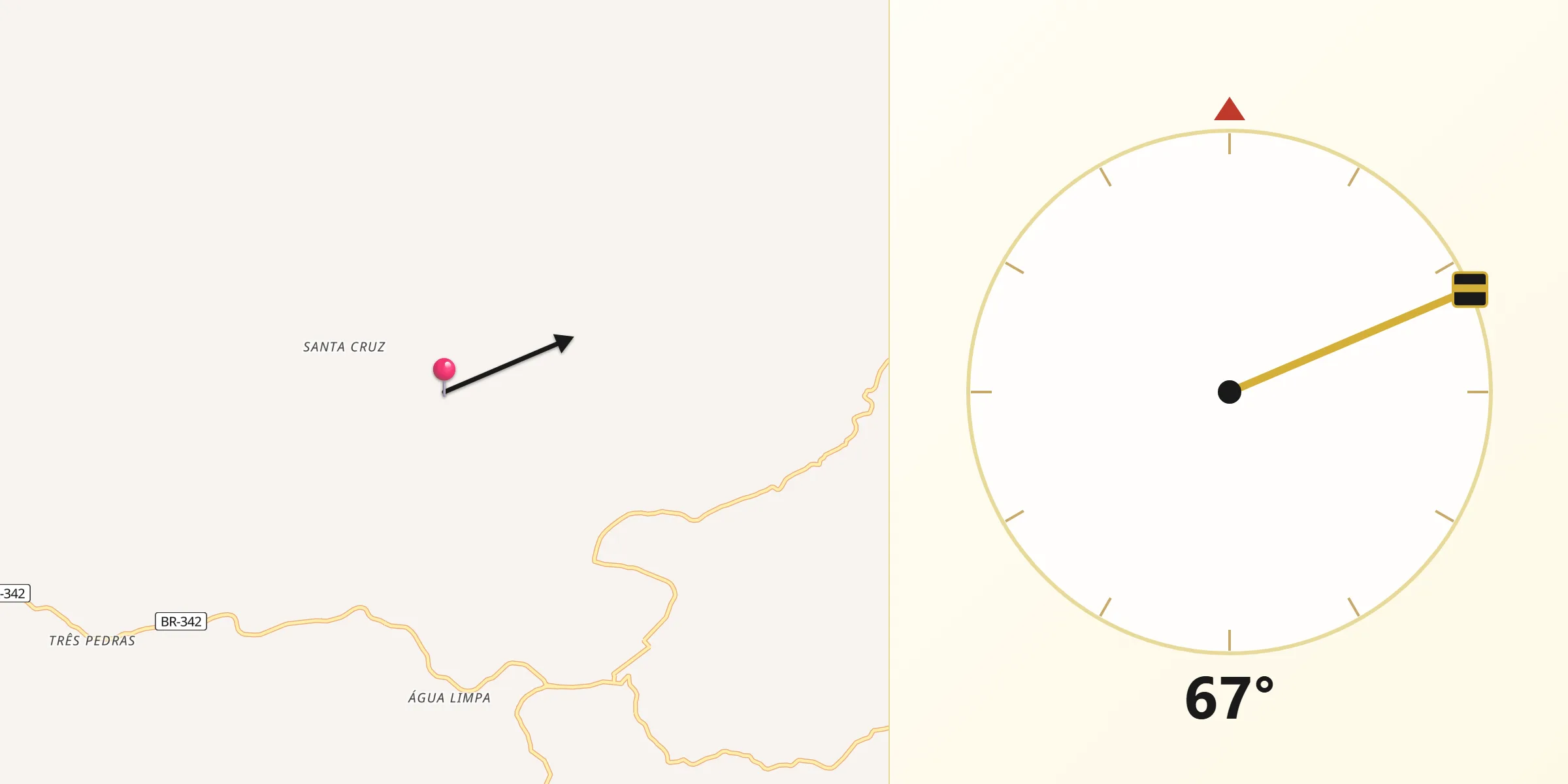 Direção da Qibla a partir de Ouro Verde de Minas