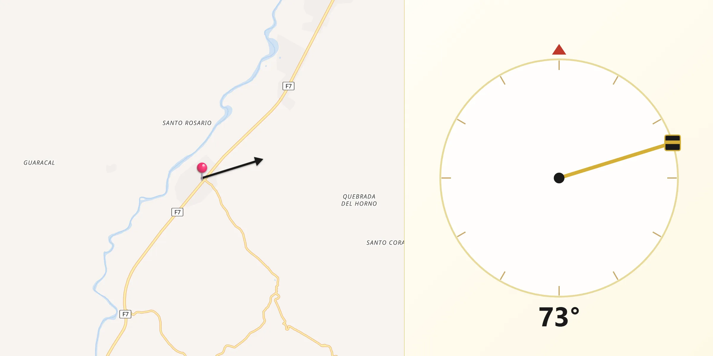 Dirección de la Qibla desde Jorochito