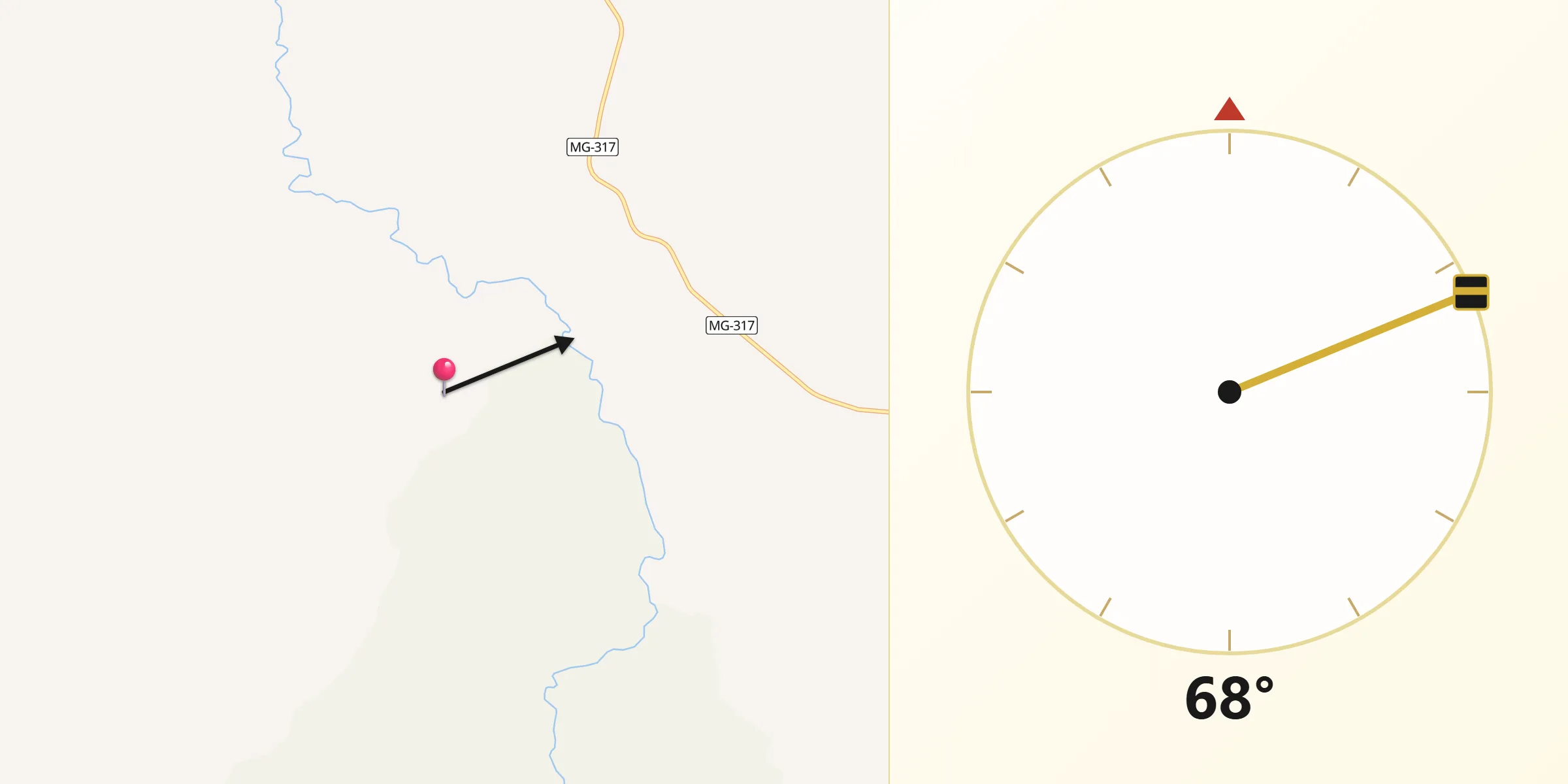 Direção da Qibla a partir de São Gonçalo do Rio Preto