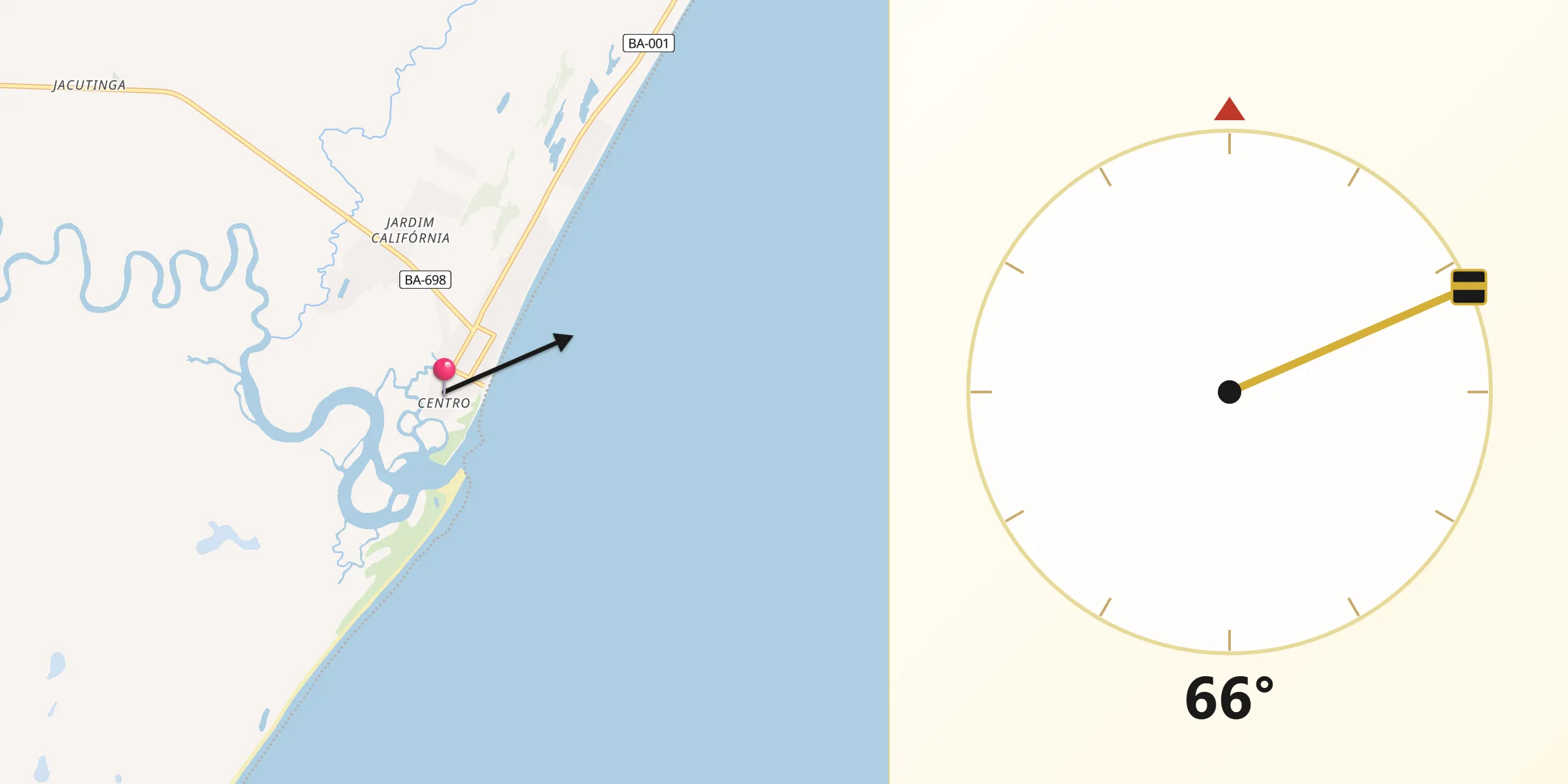 Direção da Qibla a partir de Mucuri
