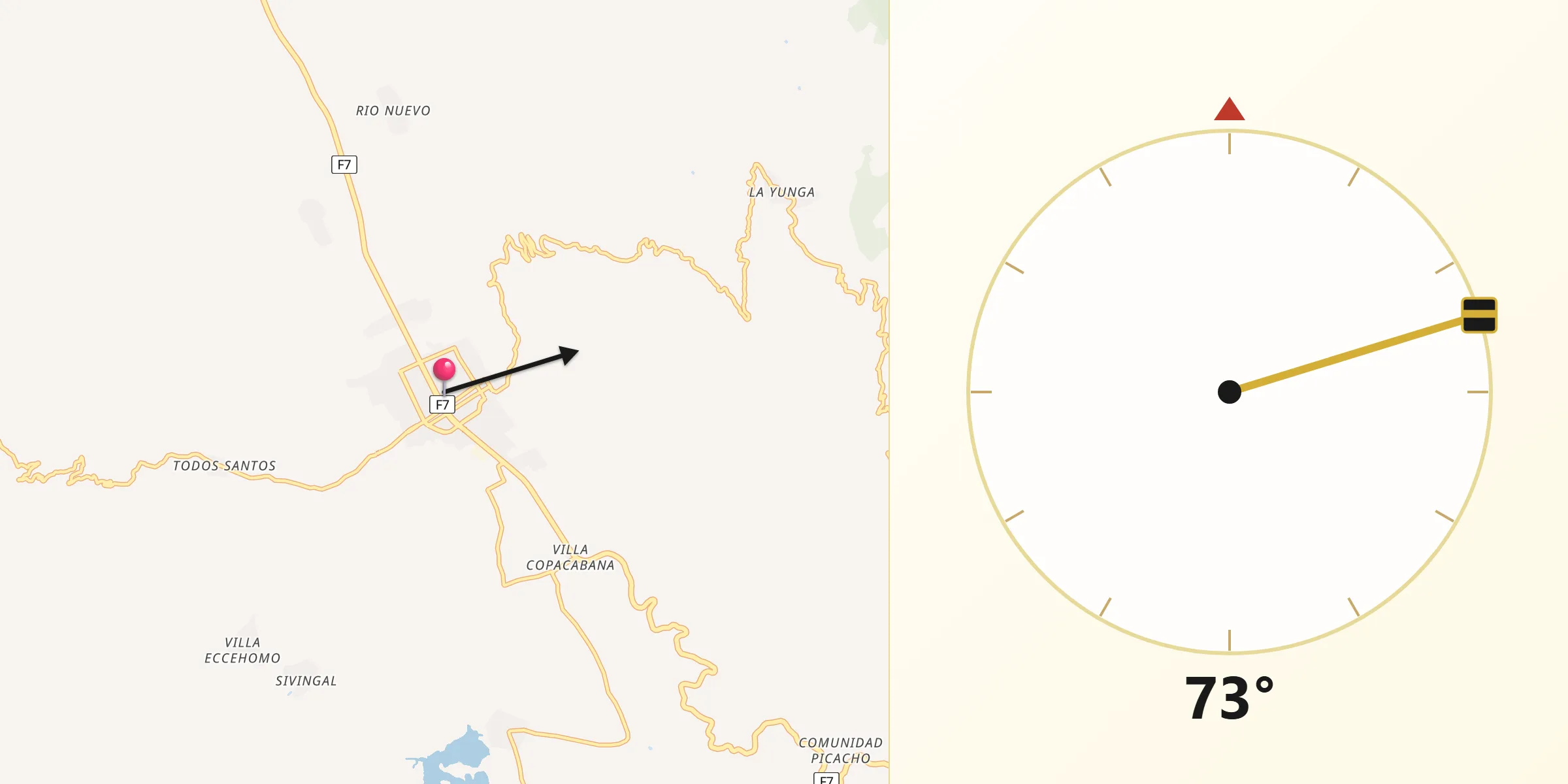 Dirección de la Qibla desde Mairana