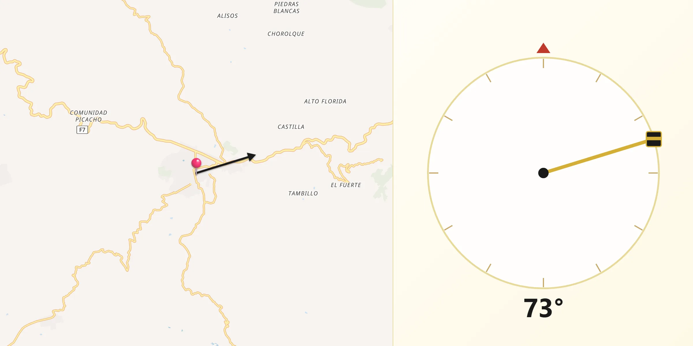Dirección de la Qibla desde Samaipata