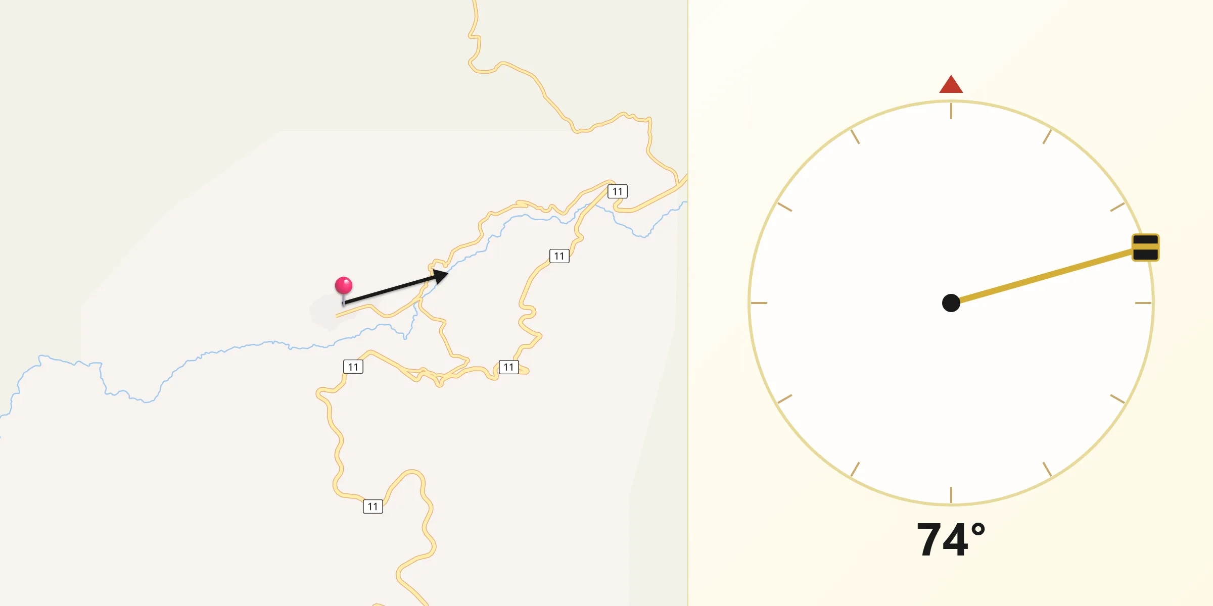 Dirección de la Qibla desde Putre